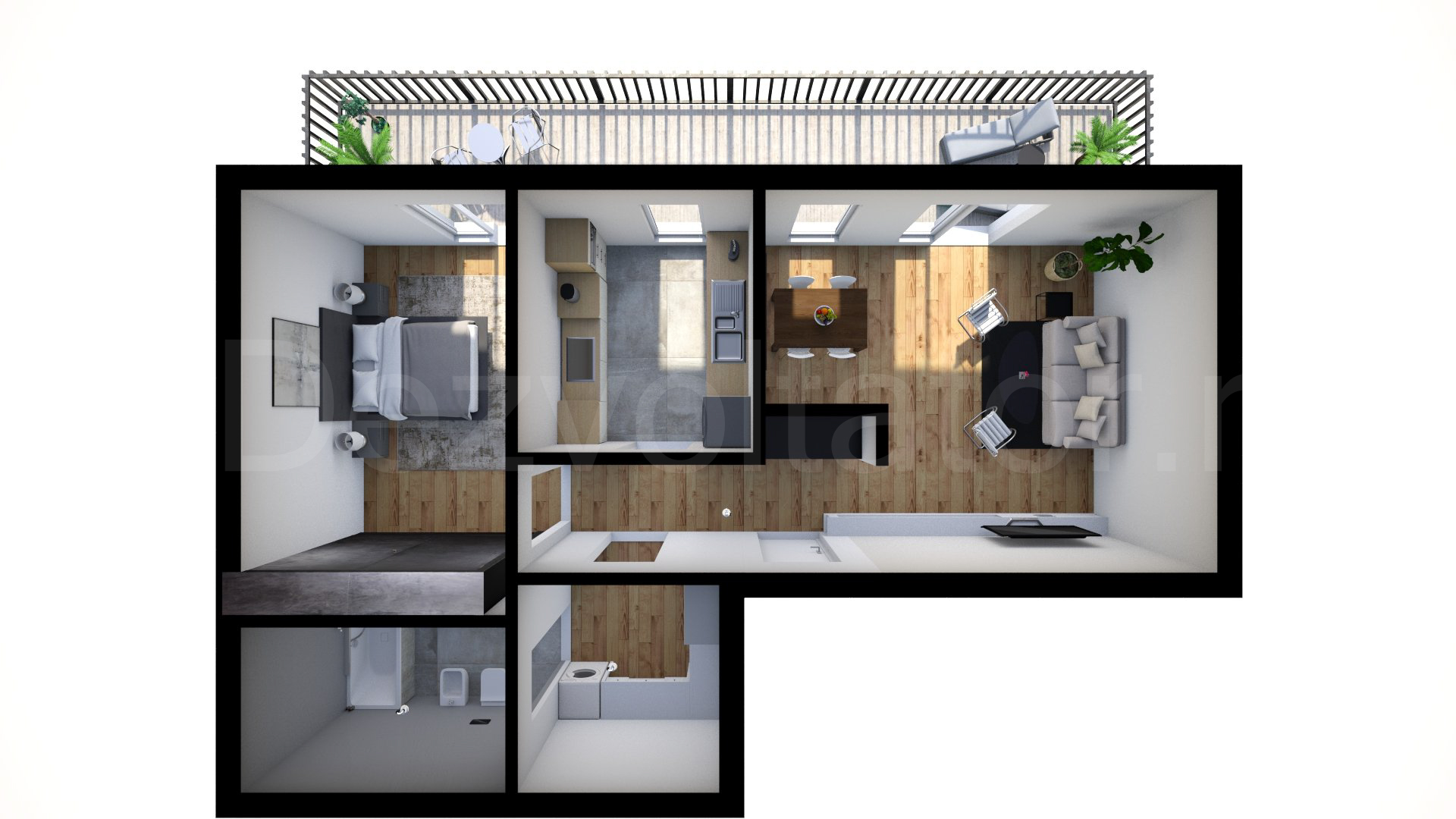 Apartament 2 Camere 85mp Green Park Herastrau Residence Proiecție 3D 