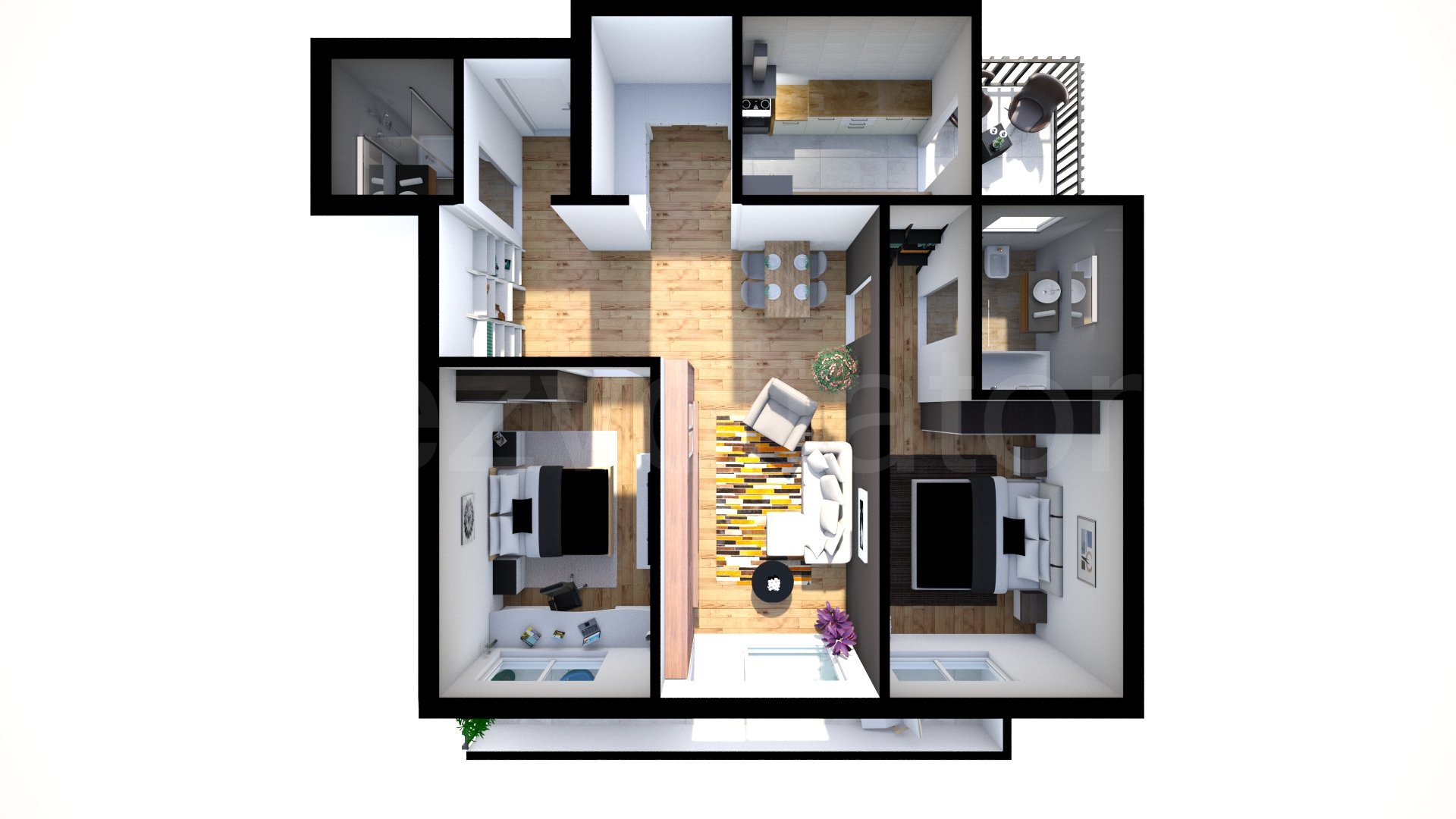 Proiecție 3D Apartament 3 camere 103 mp Green Park Residence