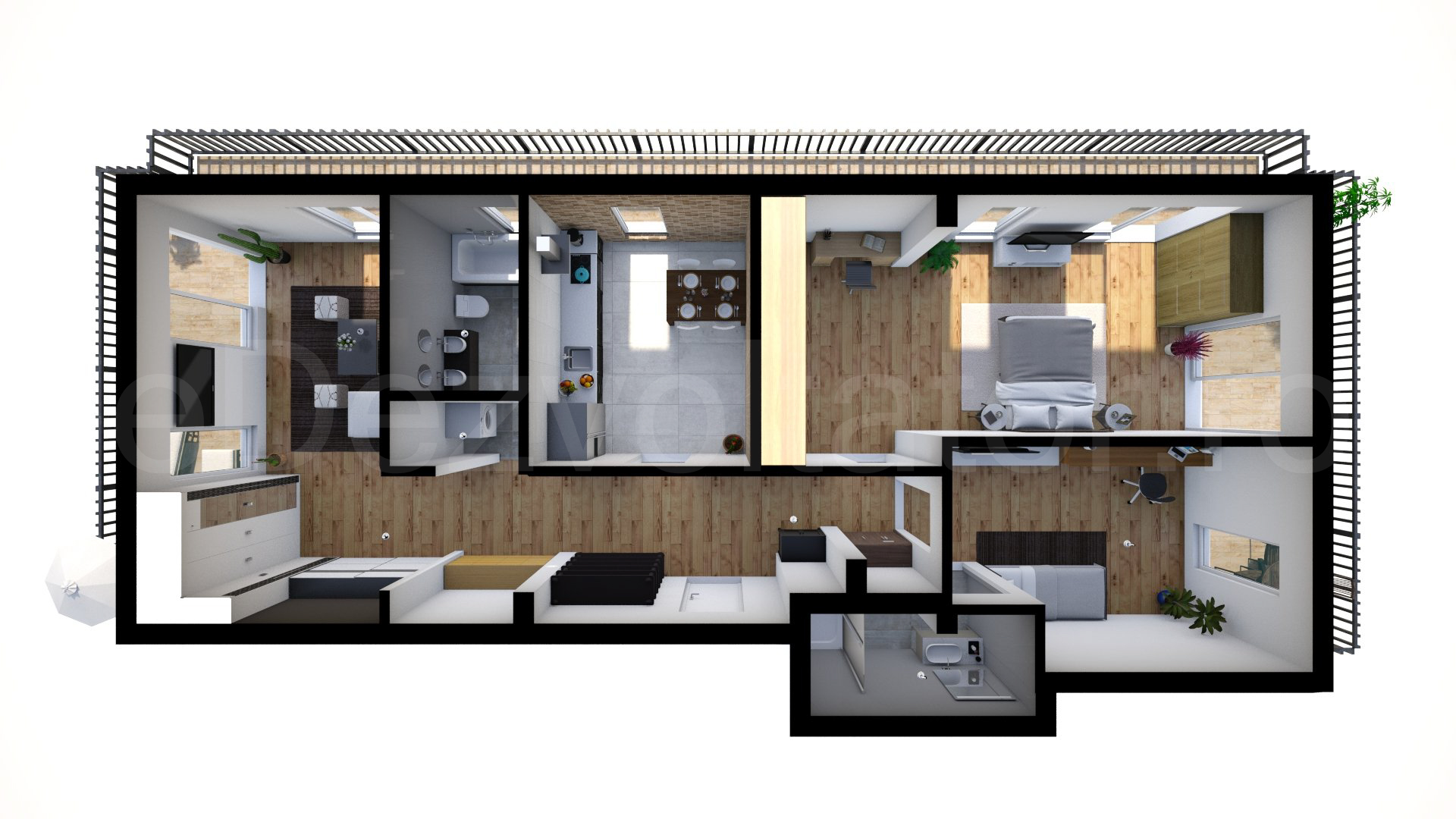 Proiecție 3D Apartament 3 Camere 153mp Green Park Herastrau Residence