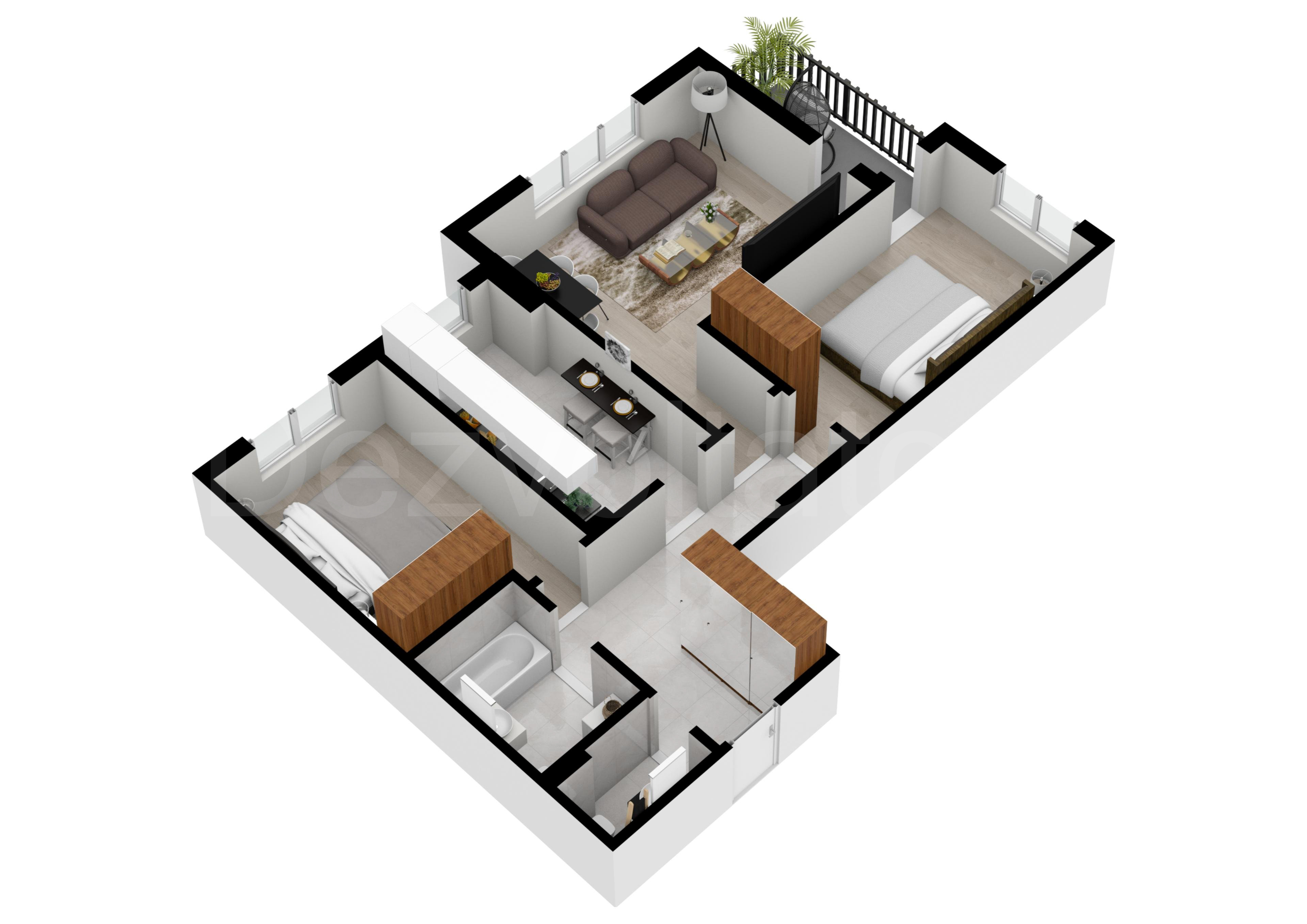 Proiecție 3D Apartament 3 camere 81 mp ISG Residence IV