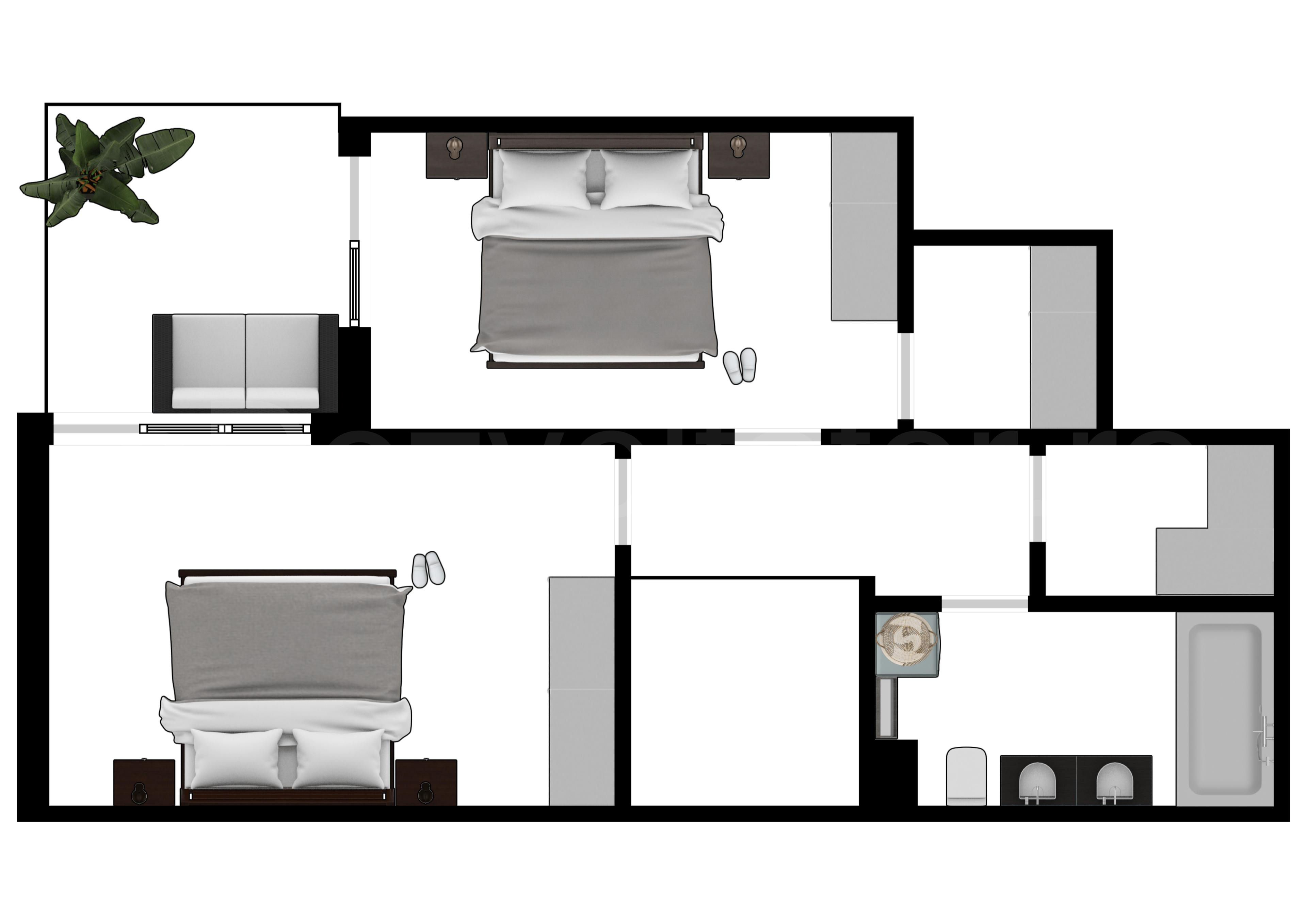 Proiecție 2D etaj 1 Apartament 3 camere 108 mp ISG Residence IV