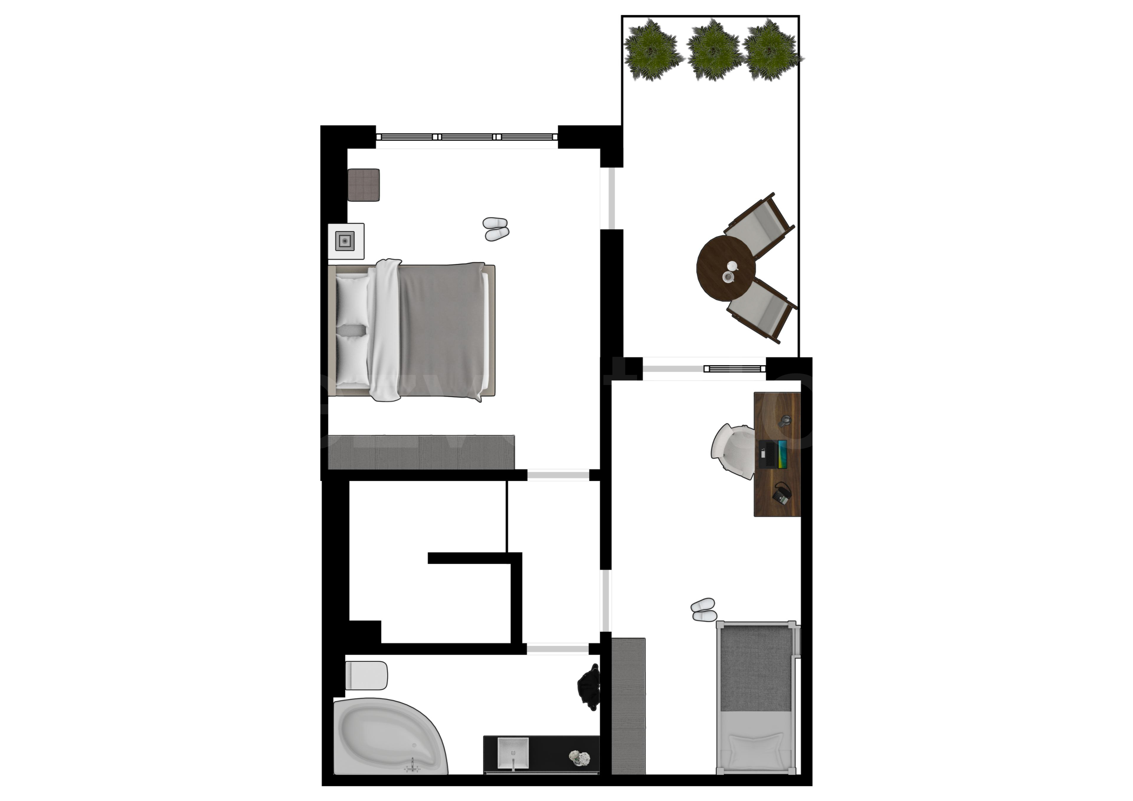 Proiecție 2D etaj 1 Apartament 3 camere 89 mp ISG Residence IV