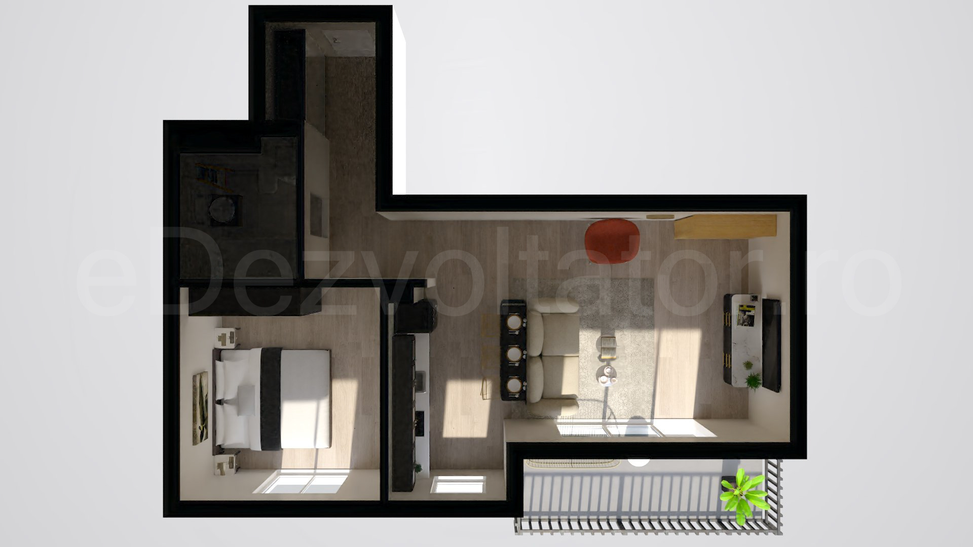 Simulare iluminat natural  Apartament 2 camere 63 mp Triama Residence