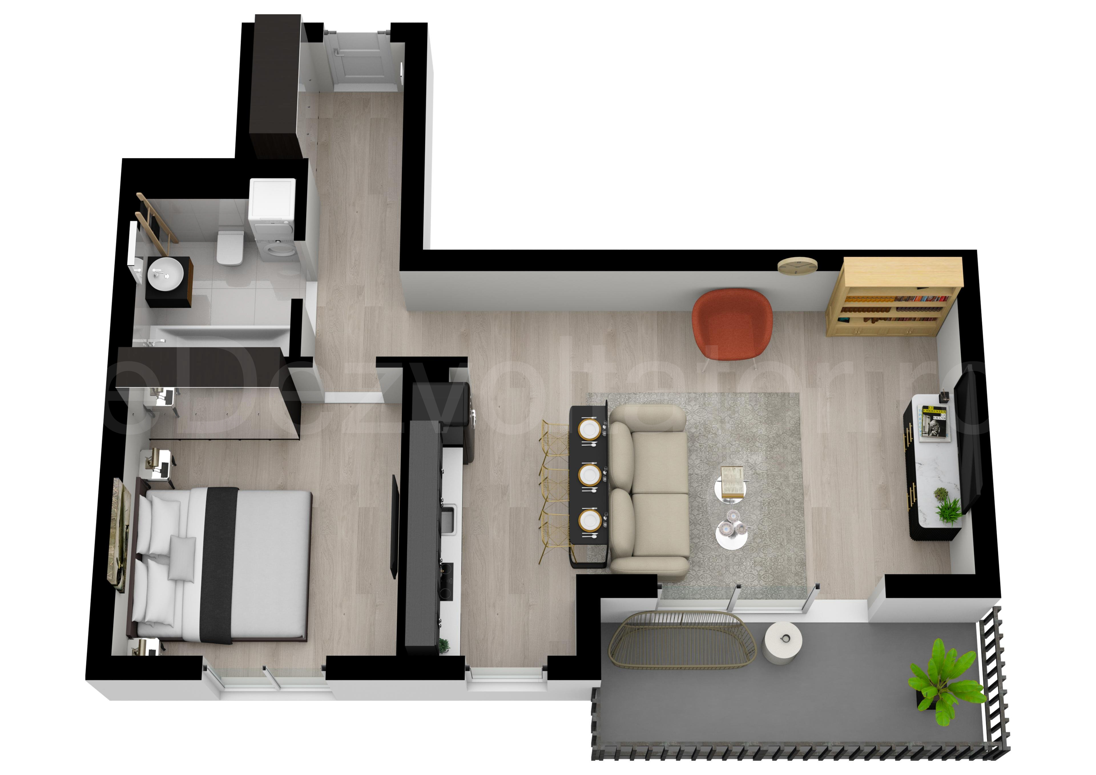 Proiecție 3D Apartament 2 camere 63 mp Triama Residence