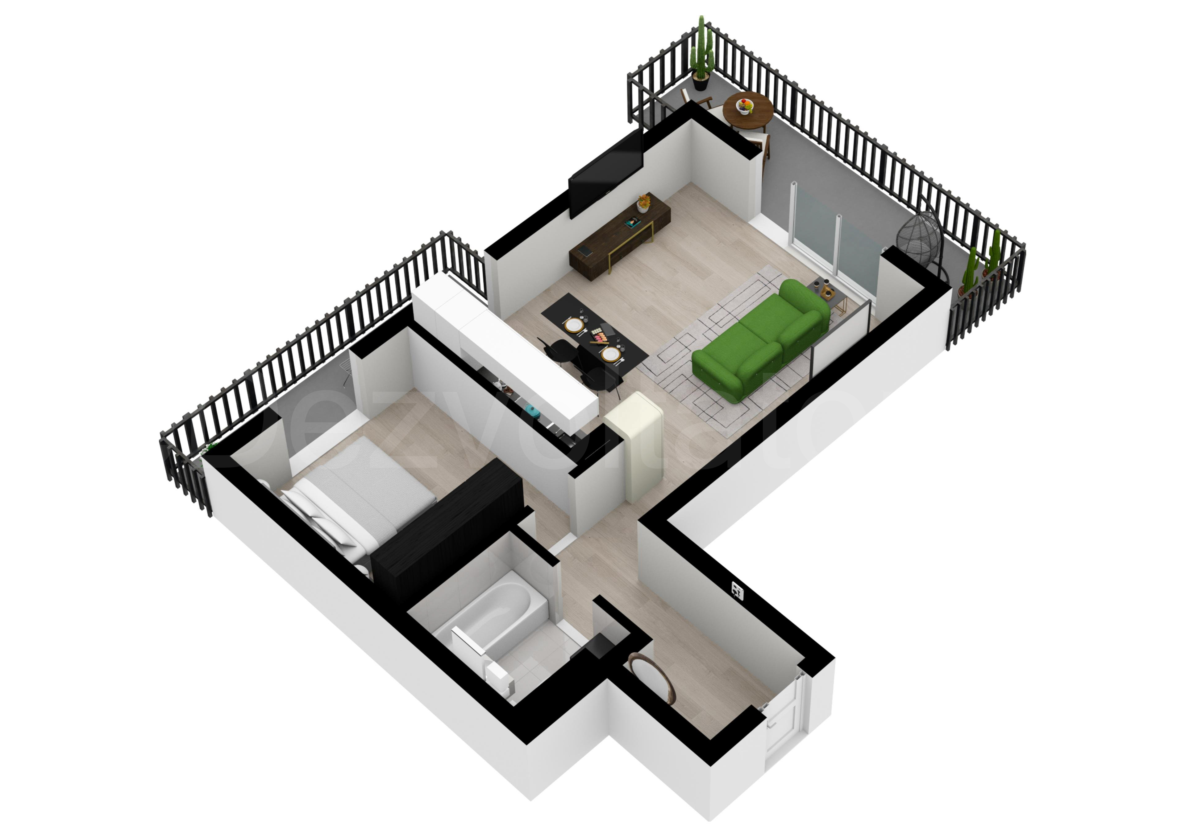 Proiecție 3D Apartament 2 camere 72 mp Triama Residence