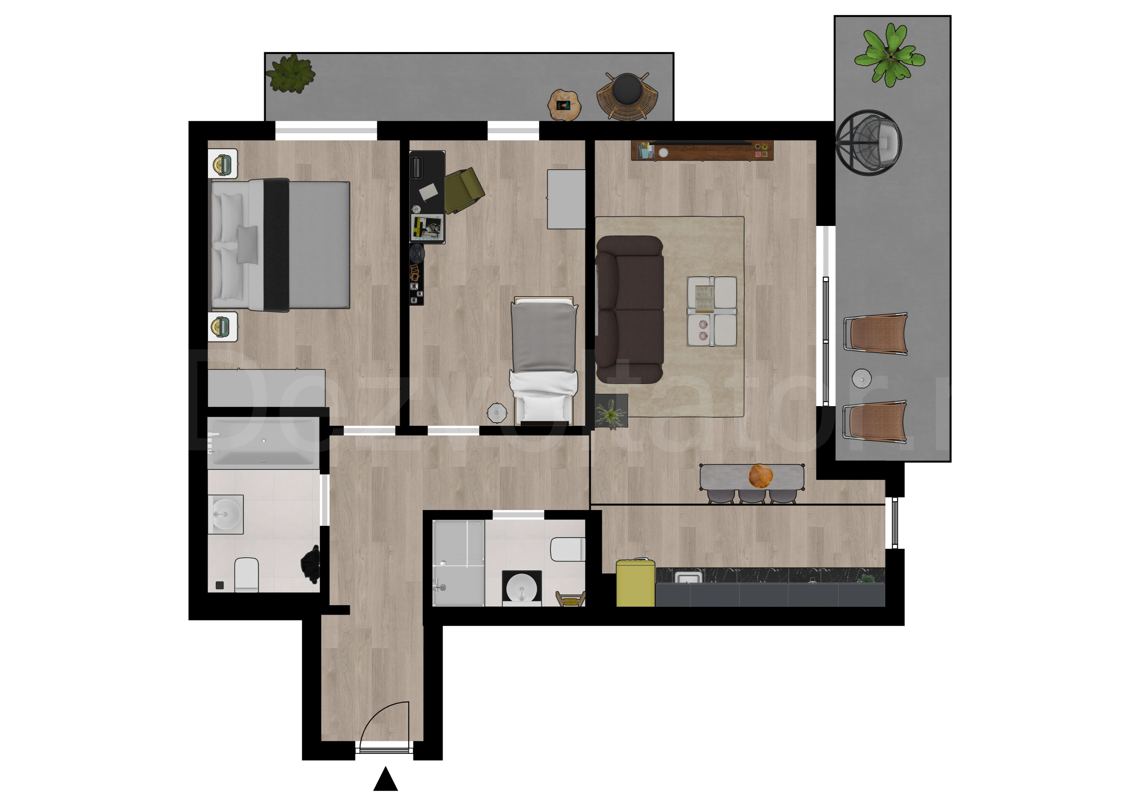 Proiecție 2D Apartament 3 Camere 89mp Triama Residence 