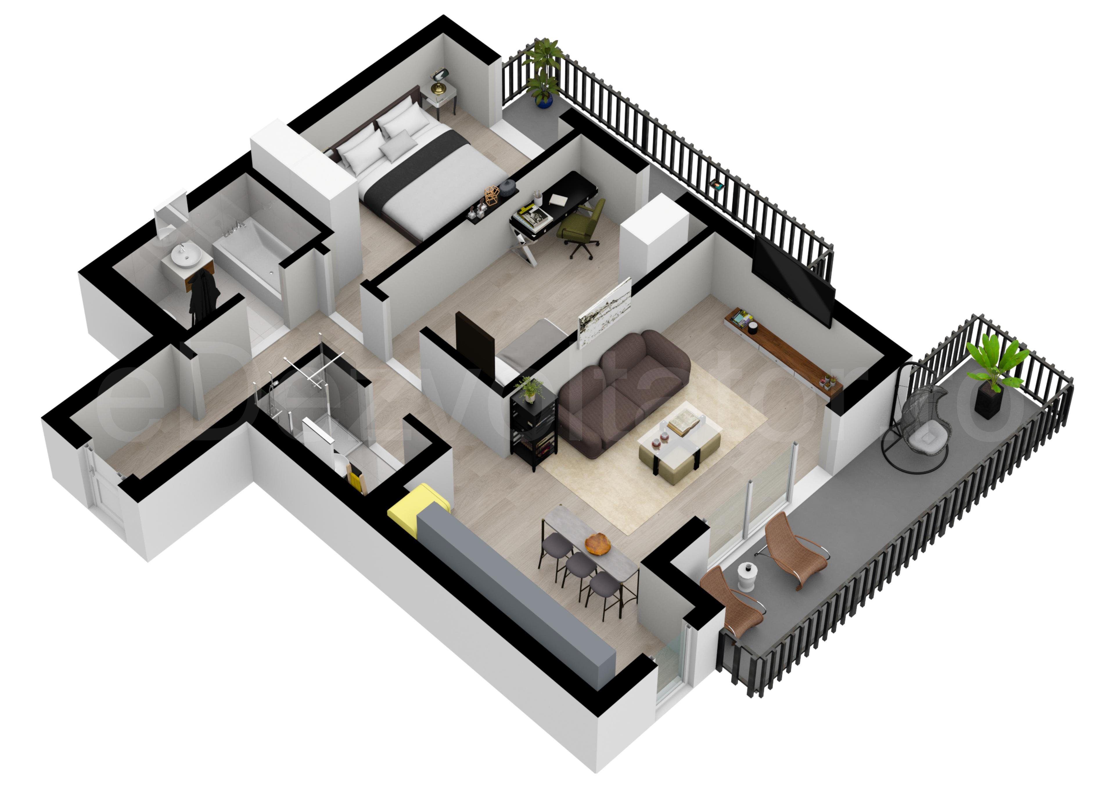 Apartament 3 Camere 89mp Triama Residence Proiecție 3D 