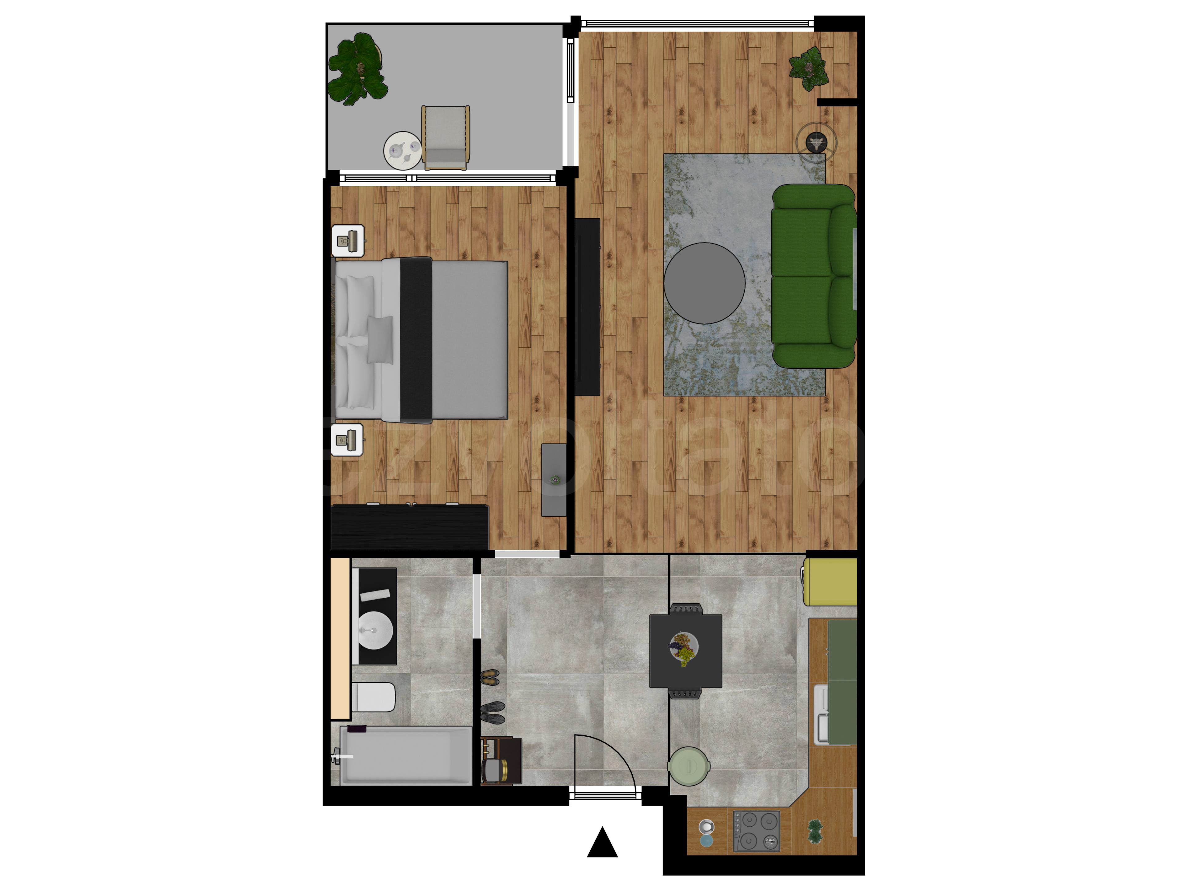 Proiecție 2D Apartament 2 camere 61 mp Atria Urban Resort 