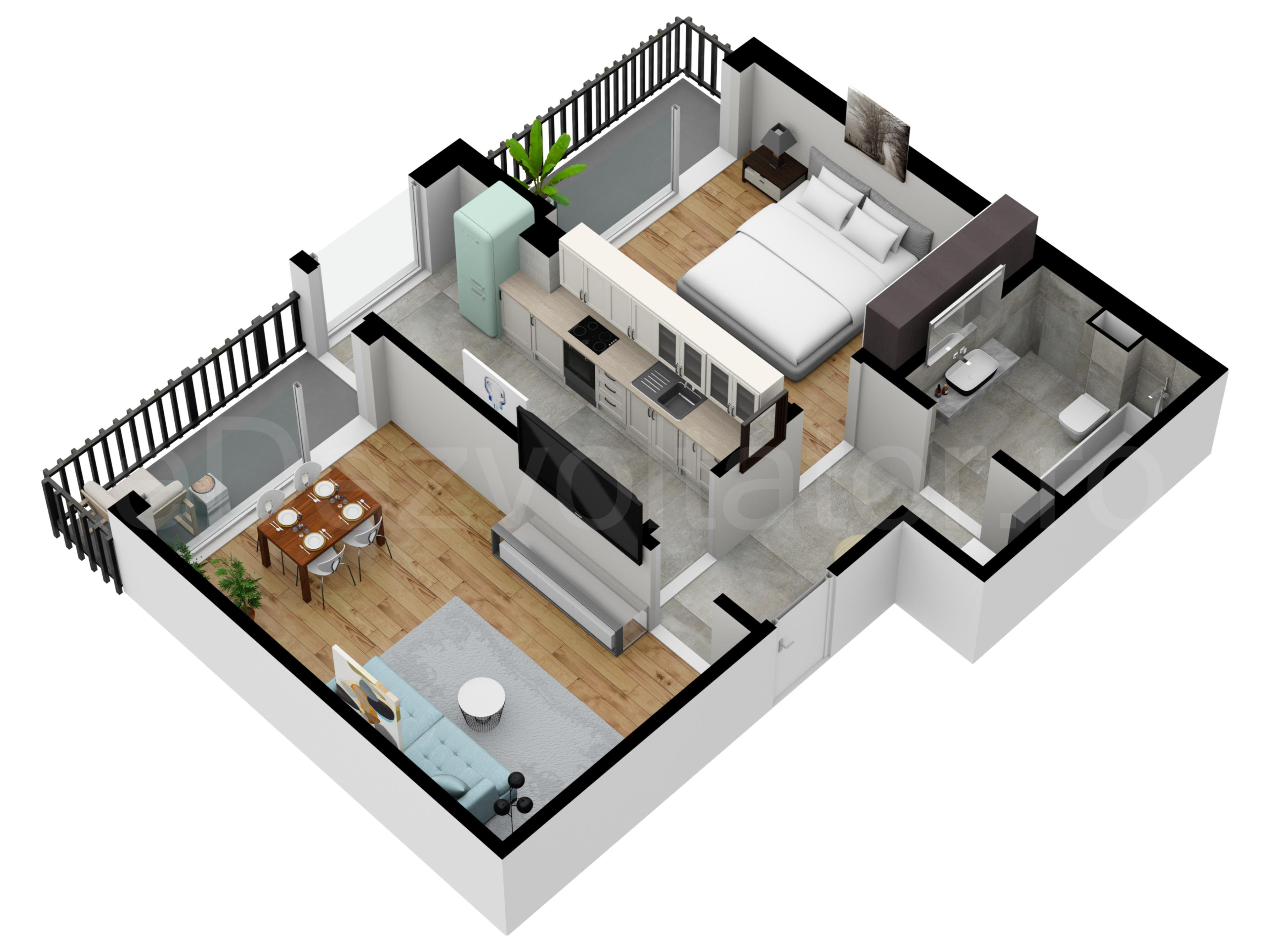 Apartament 2 Camere 64mp Atria Urban Resort Proiecție 3D 