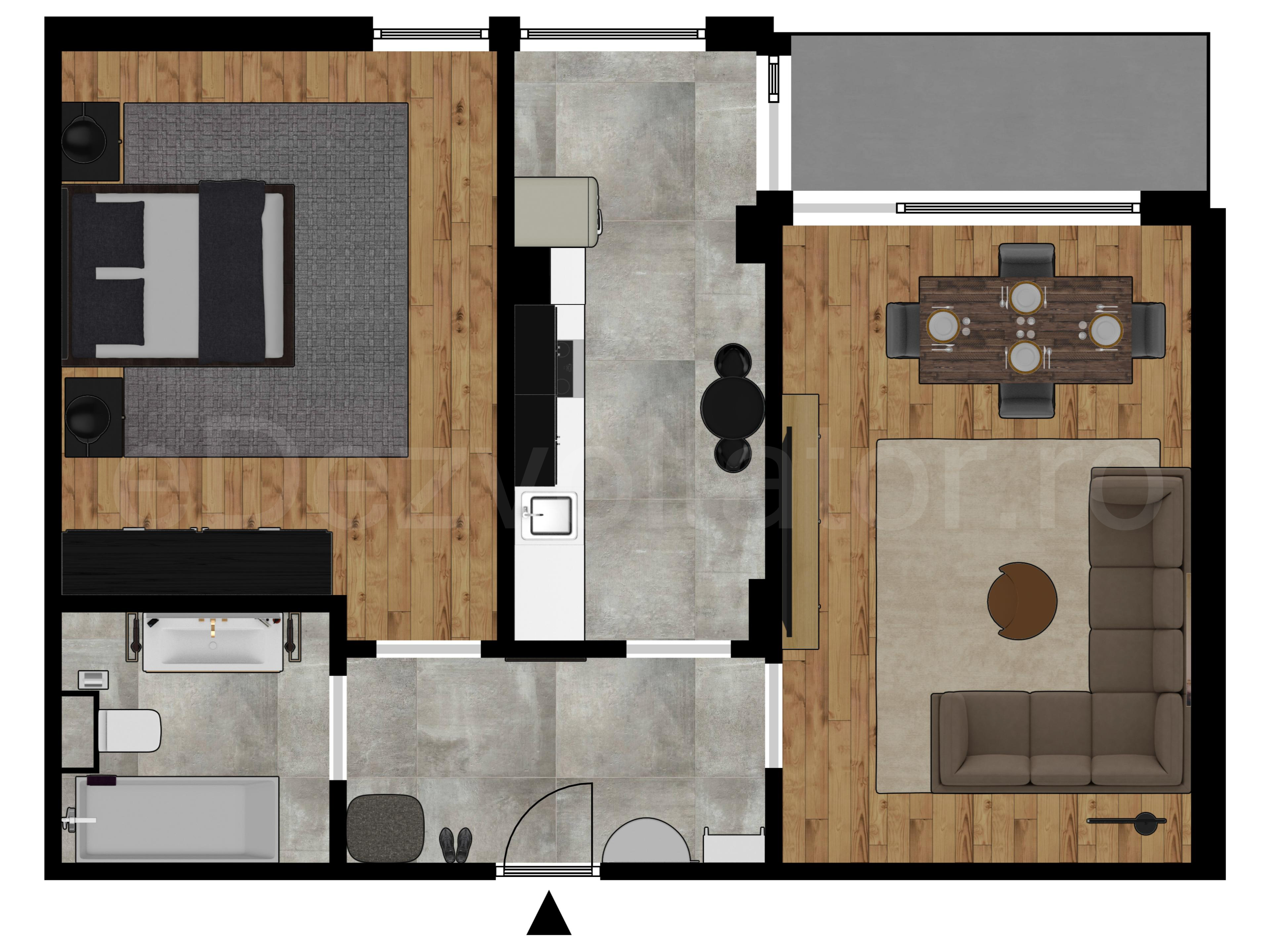 Proiecție 2D Apartament 2 camere 65 mp Atria Urban Resort 