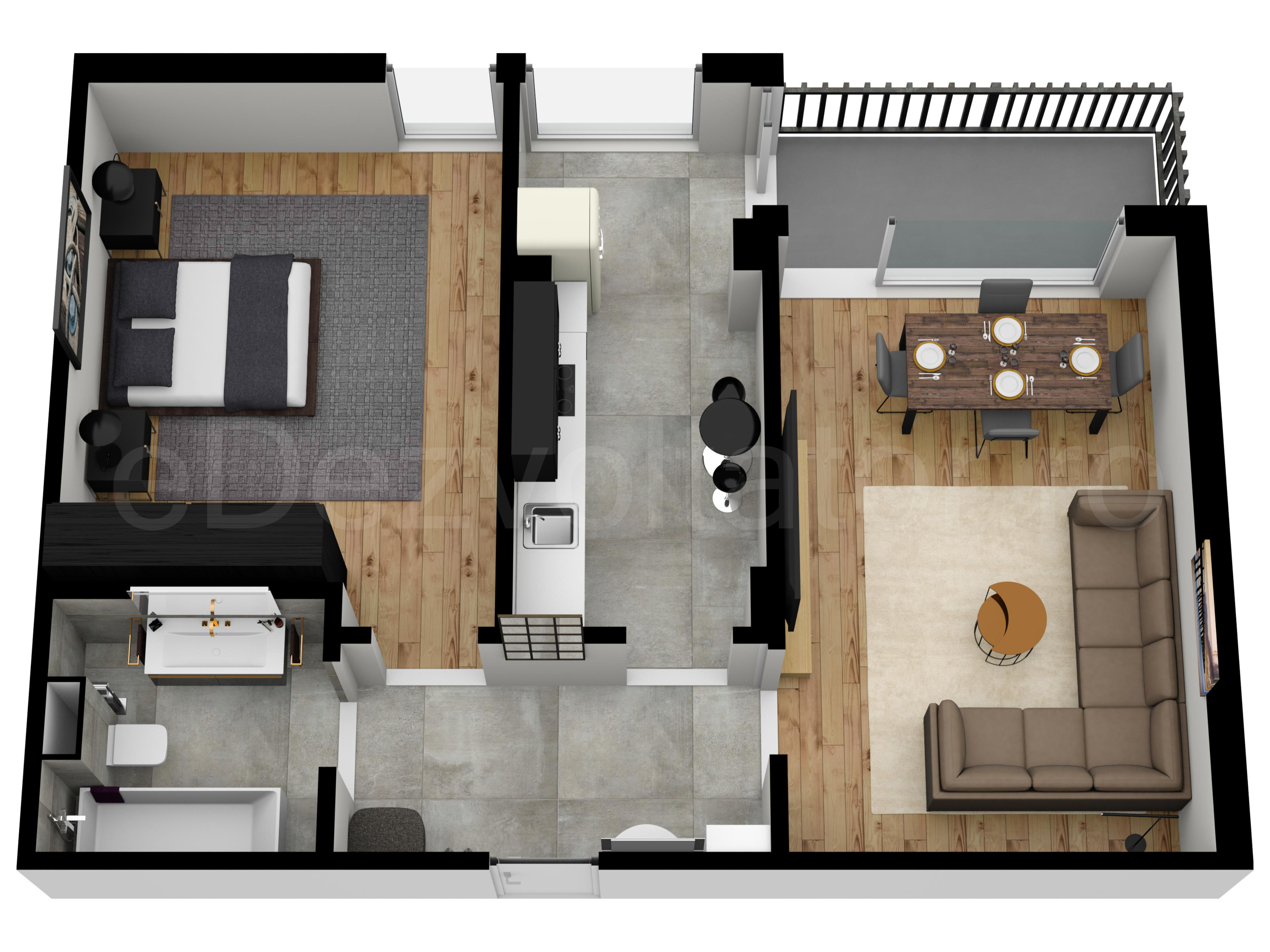 Proiecție 3D Apartament 2 camere 65 mp Atria Urban Resort