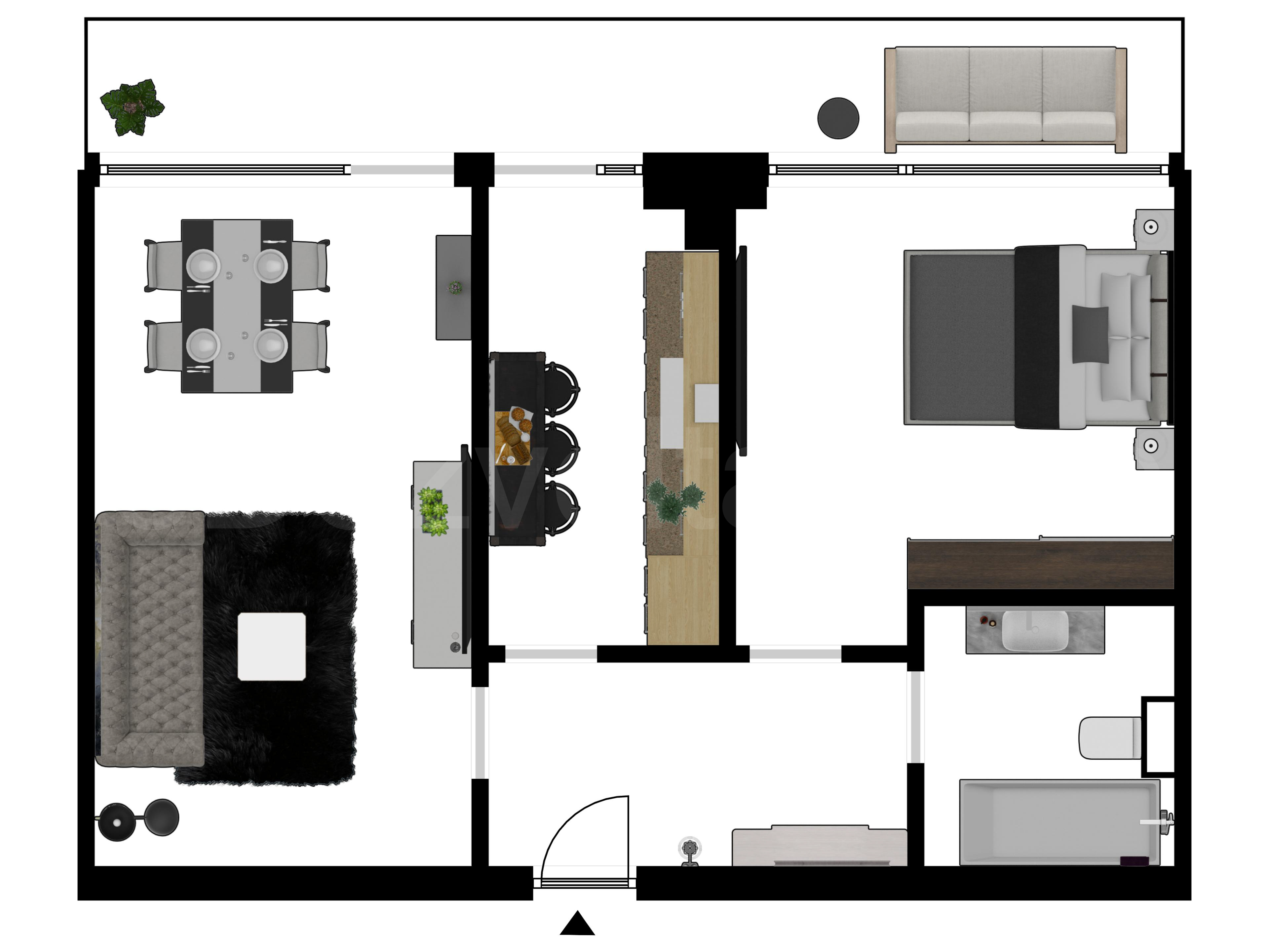 Proiecție 2D Apartament 2 camere 64 mp Atria Urban Resort 