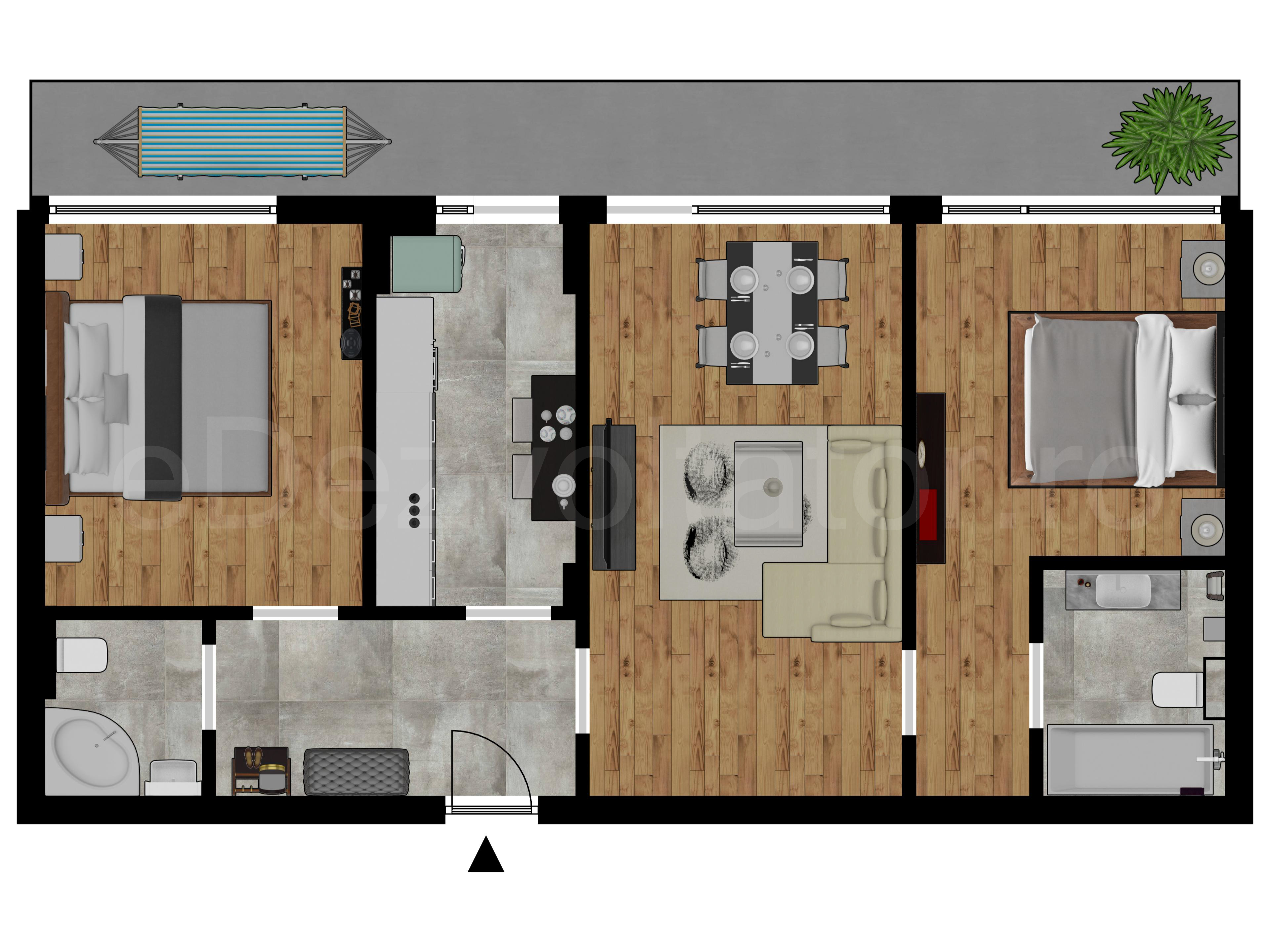 Proiecție 2D Apartament 3 camere 87 mp Atria Urban Resort 