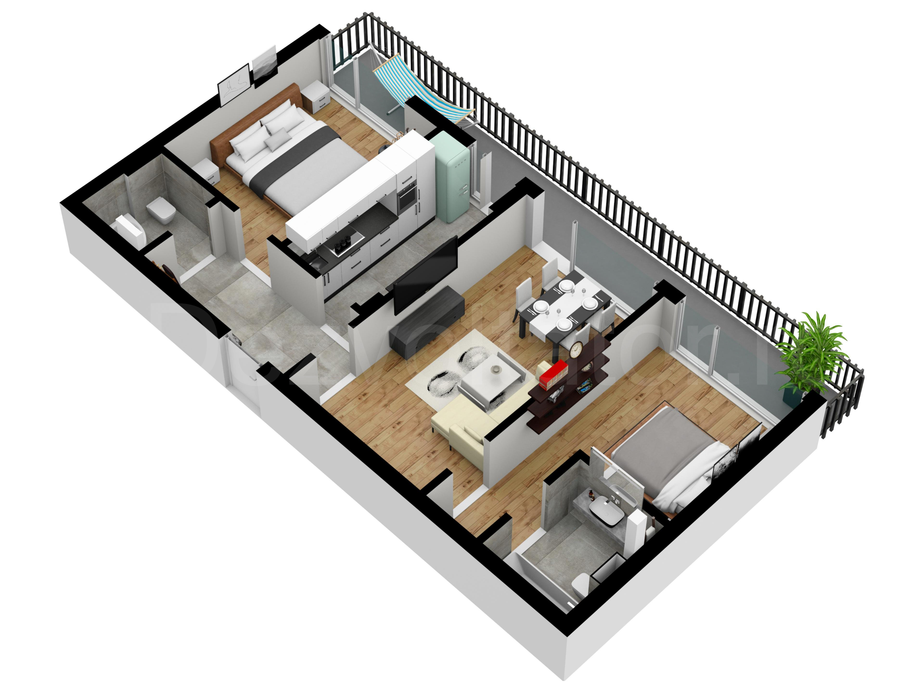 Apartament 3 Camere 87mp Atria Urban Resort Proiecție 3D 