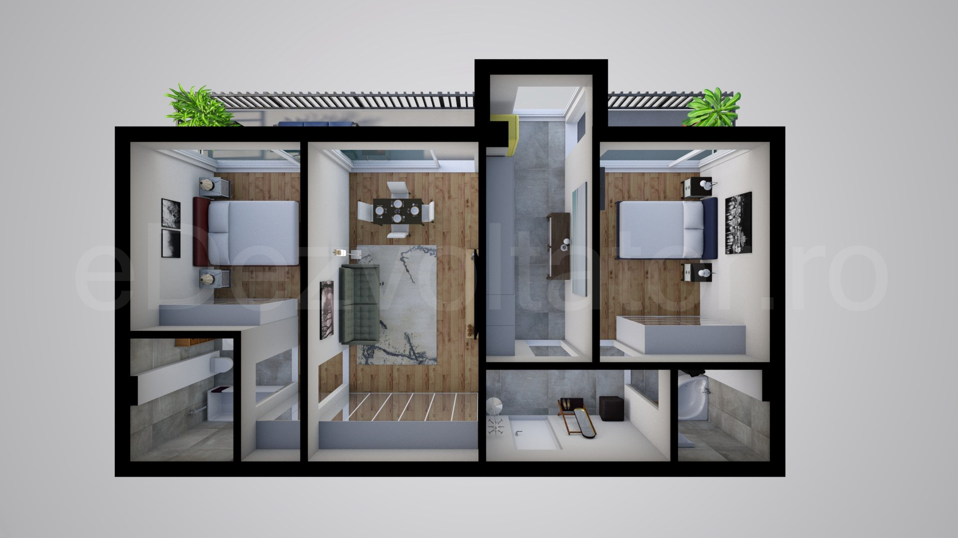Simulare iluminat natural  Apartament 3 camere 86 mp Atria Urban Resort