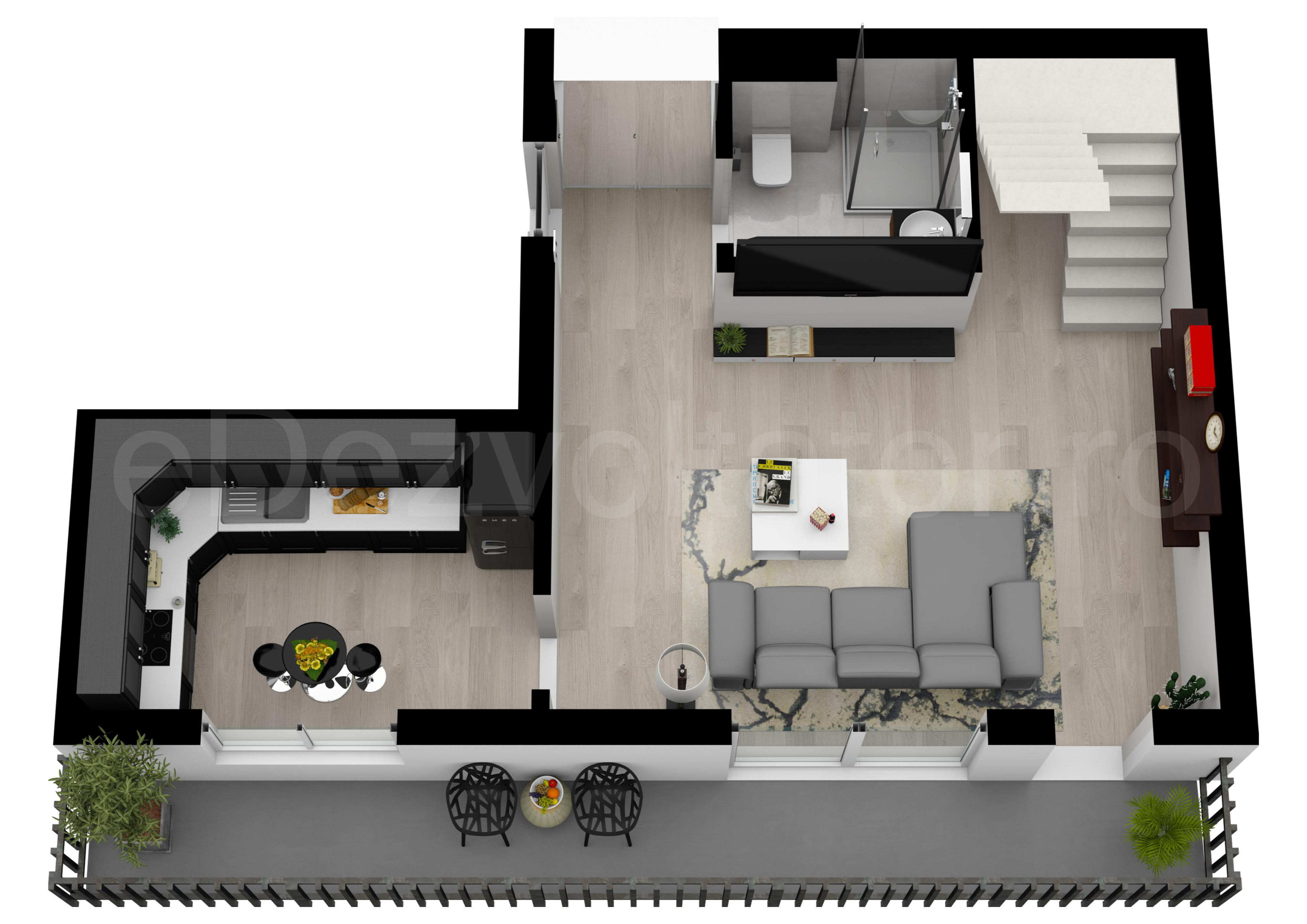 Proiecție 3D Apartament 2 camere 94 mp Drumul Taberei Residence 2