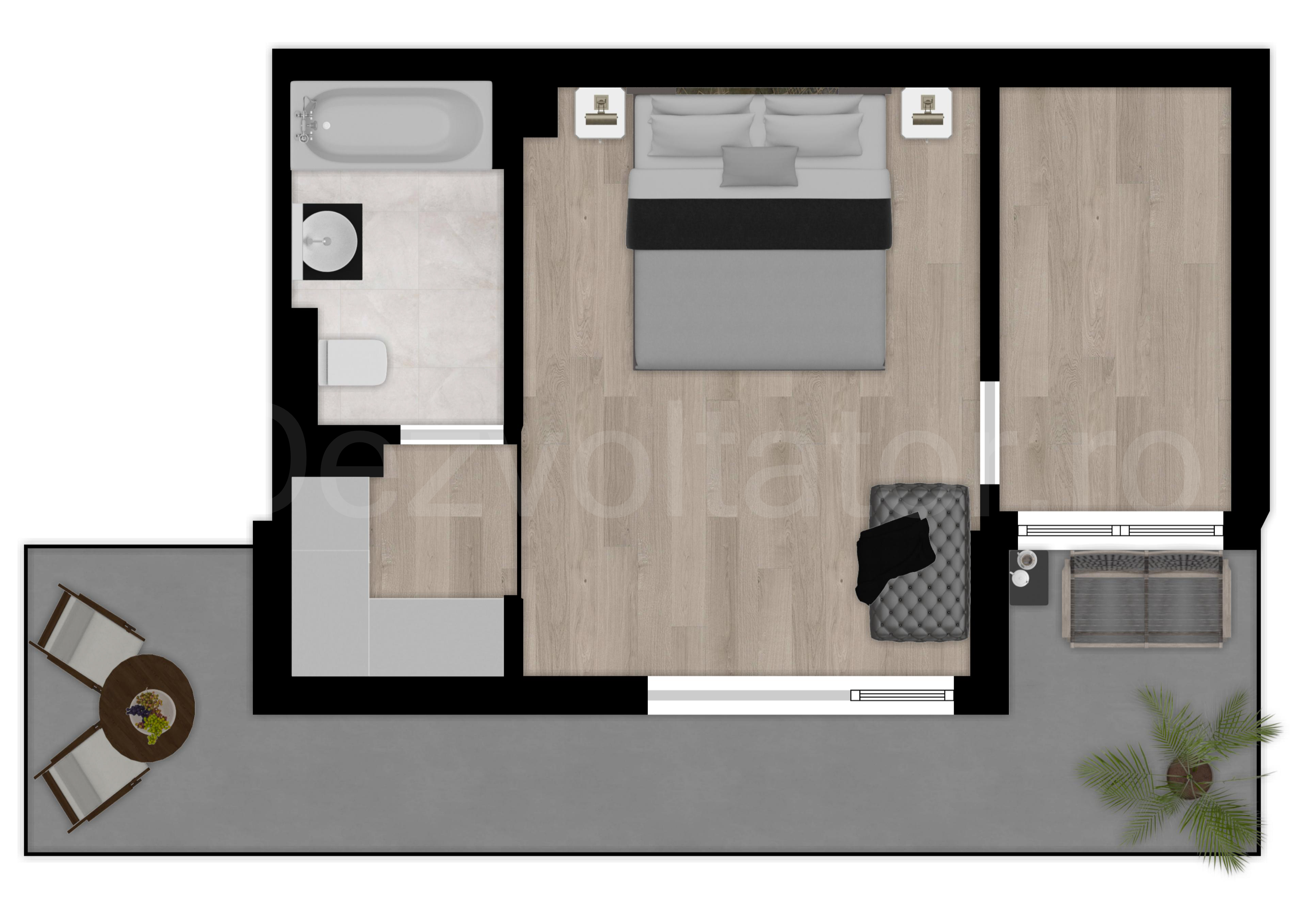 Proiecție 2D etaj 1 Apartament 2 camere 94 mp Drumul Taberei Residence 2