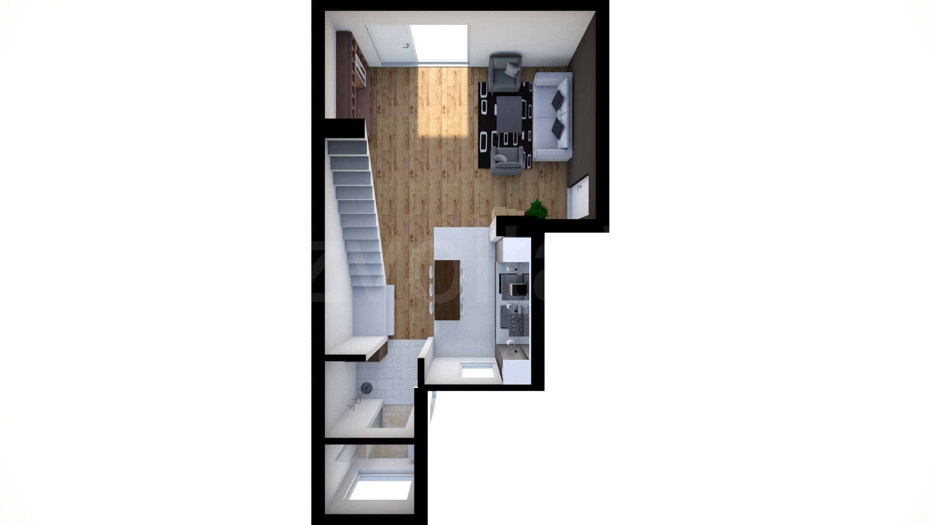 Proiecție 3D Casă individuală cu un etaj și mansardă 163 mp Fairmont Residence - parter