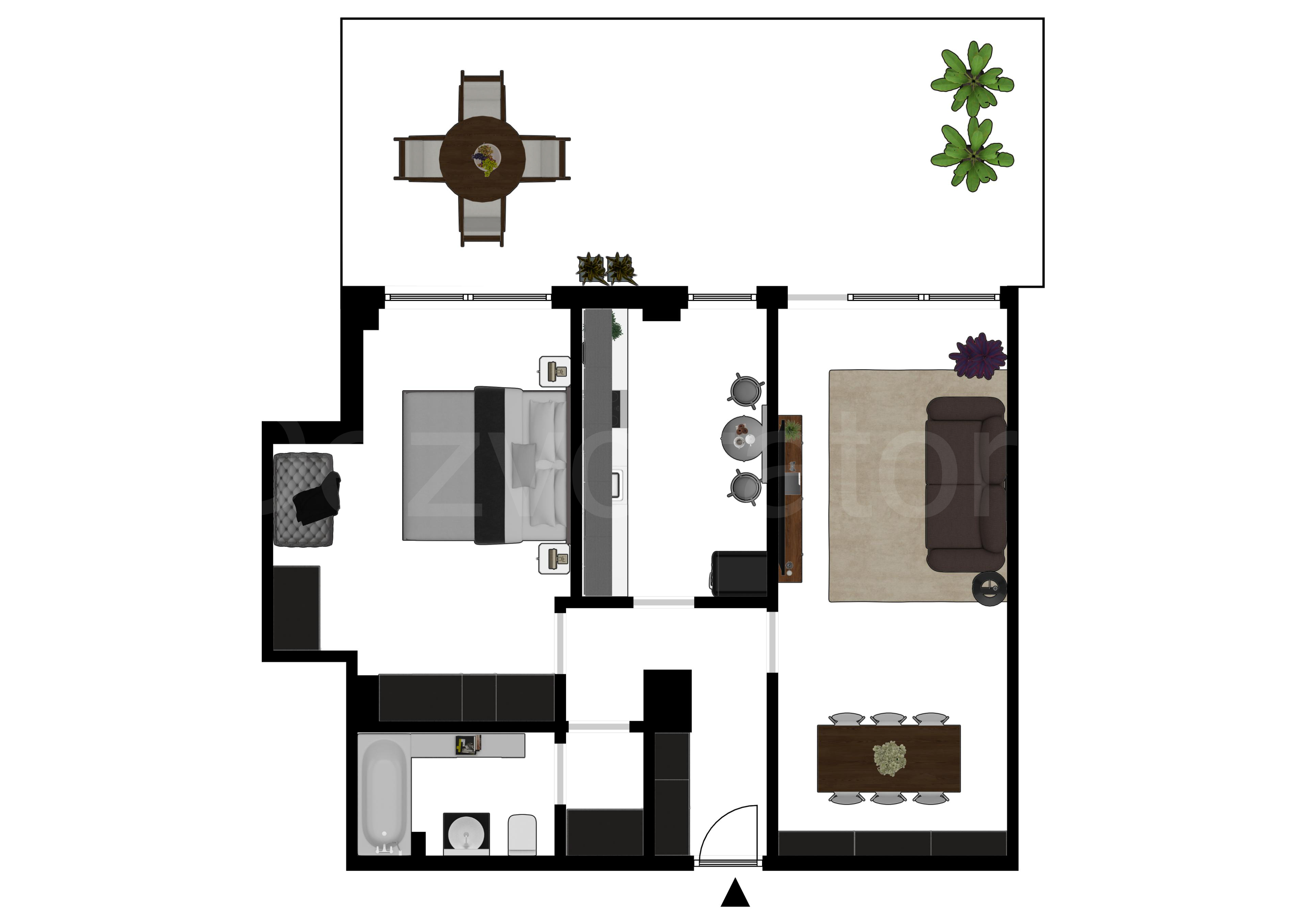 Proiecție 2D Apartament 2 Camere 94mp Calistrat Hogas Residence 