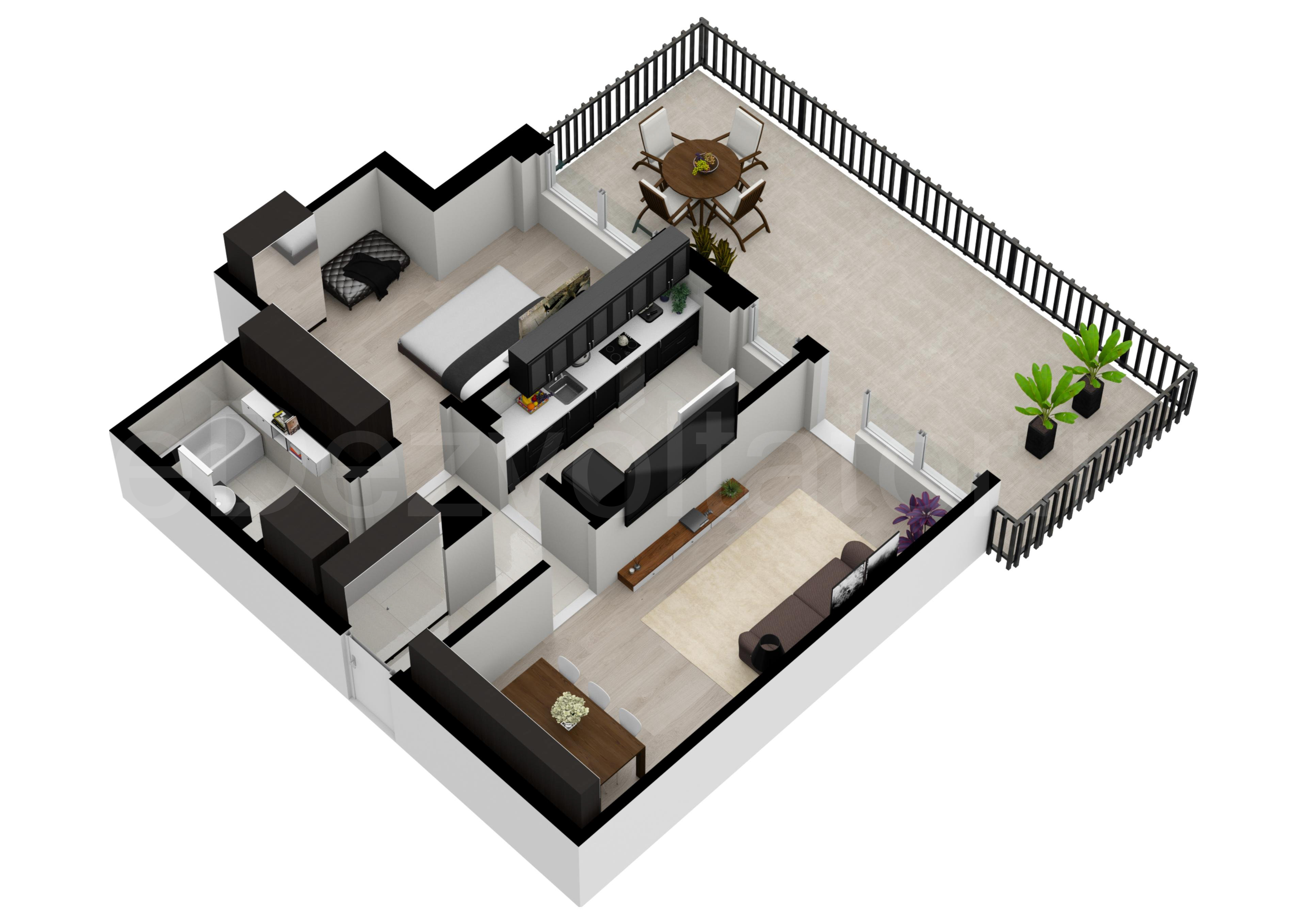Apartament 2 Camere 94mp Calistrat Hogas Residence Proiecție 3D 