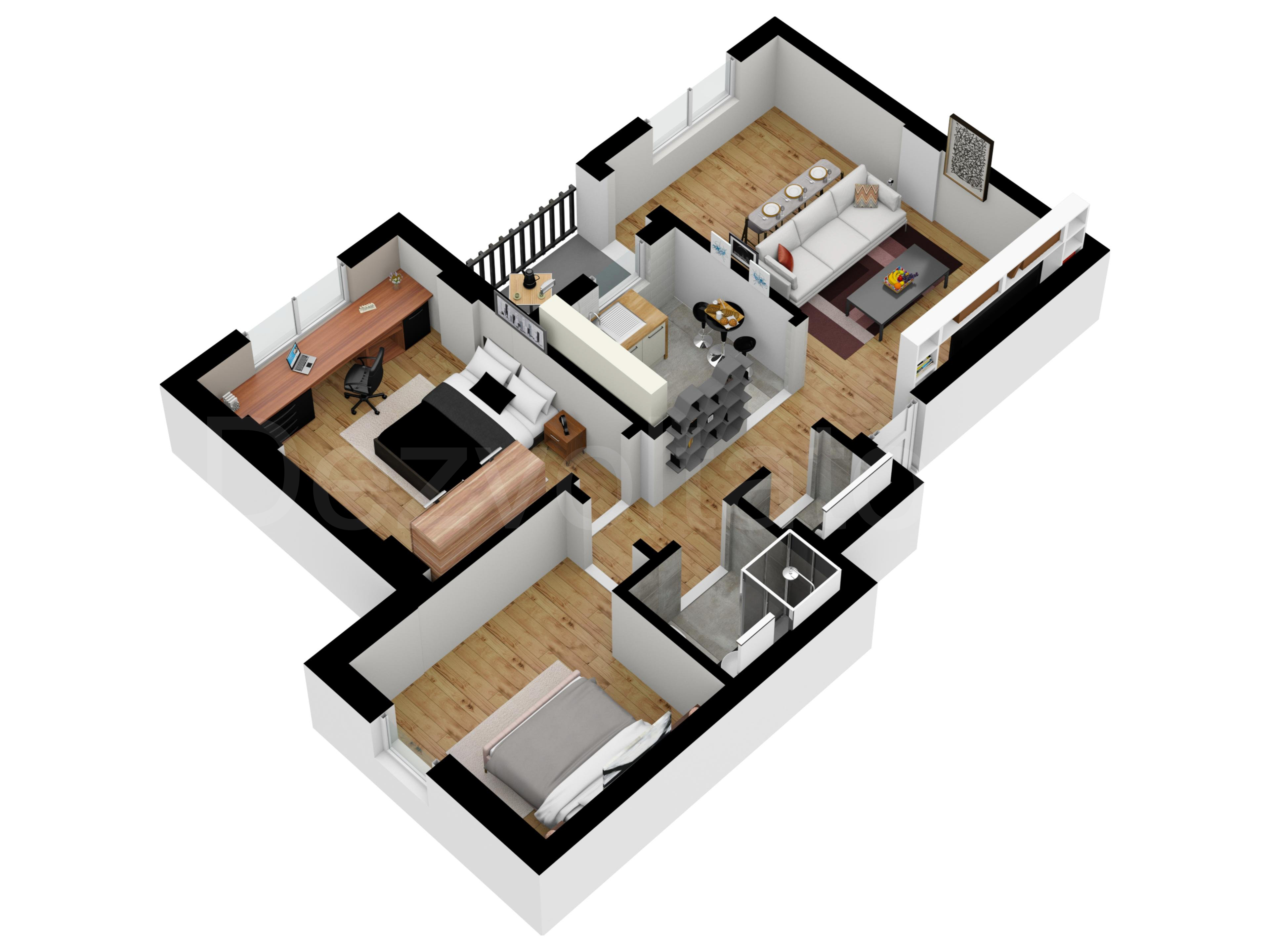 Proiecție 3D Apartament 3 camere 70 mp Toscana Residential Park