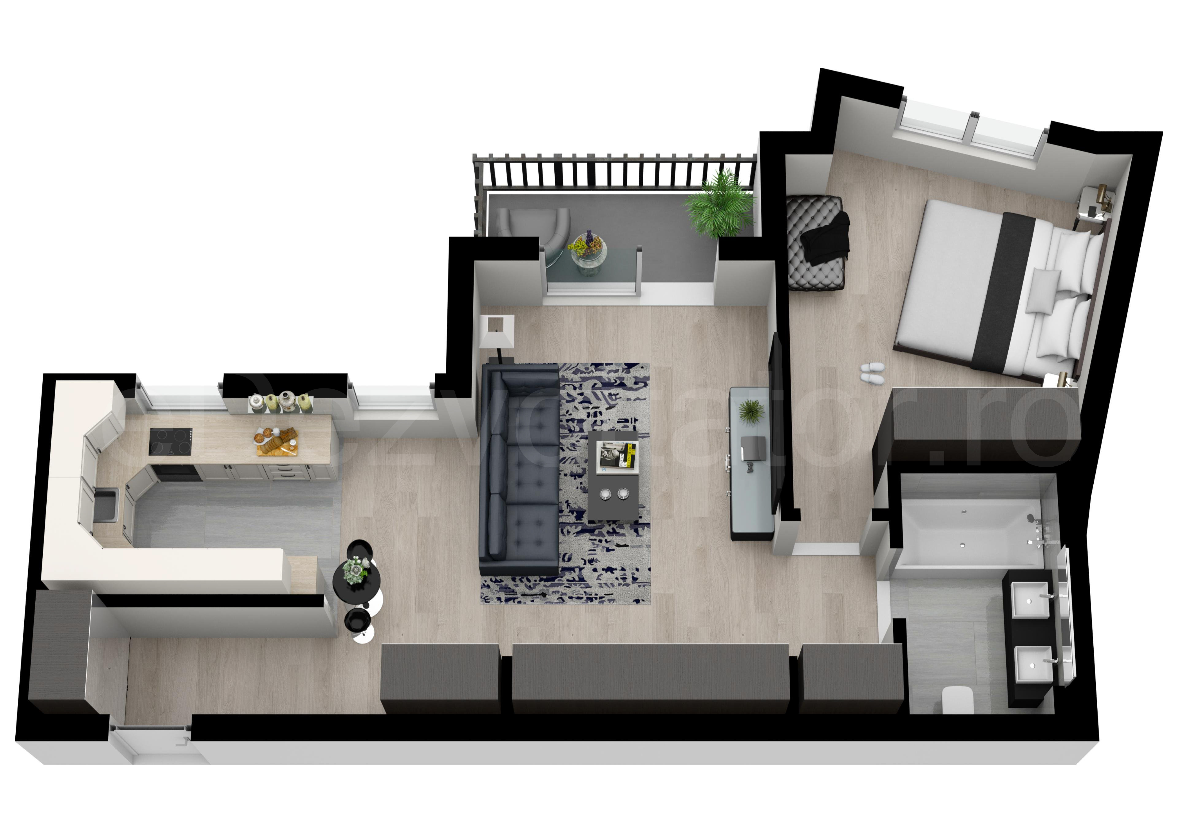 Proiecție 3D Apartament 2 camere 62 mp Lake House 2