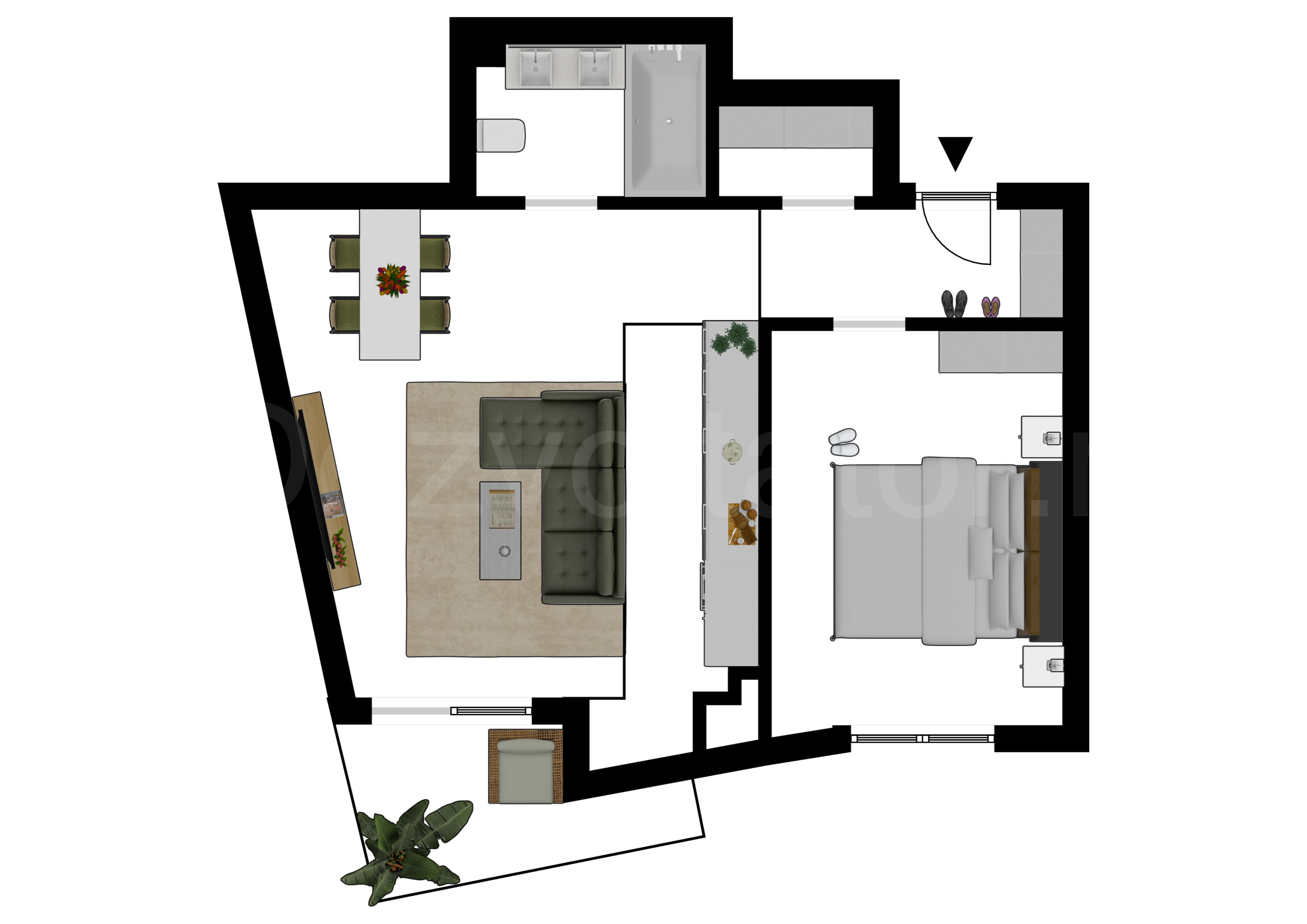 Proiecție 2D Apartament 2 camere 58 mp Lake House 2 