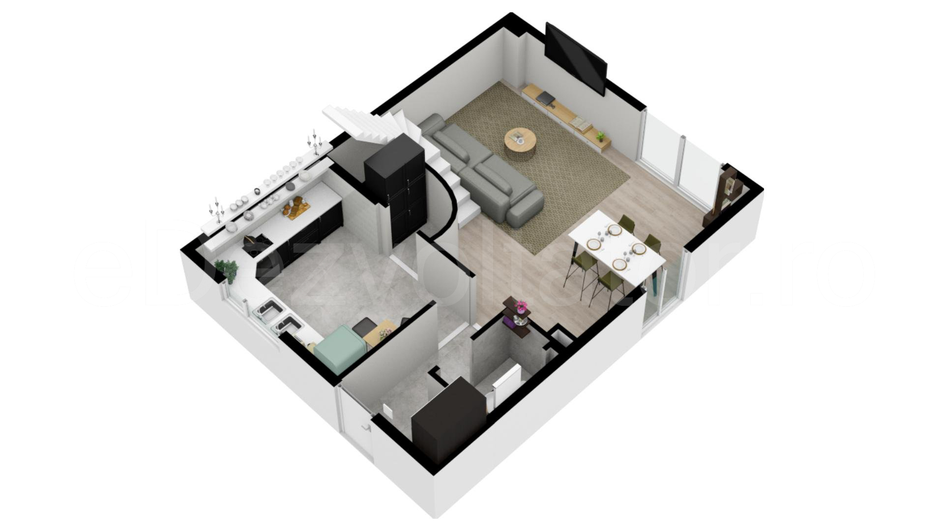 Proiecție 3D Vila duplex cu un etaj și mansardă 141 mp Doxa Gardens - parter
