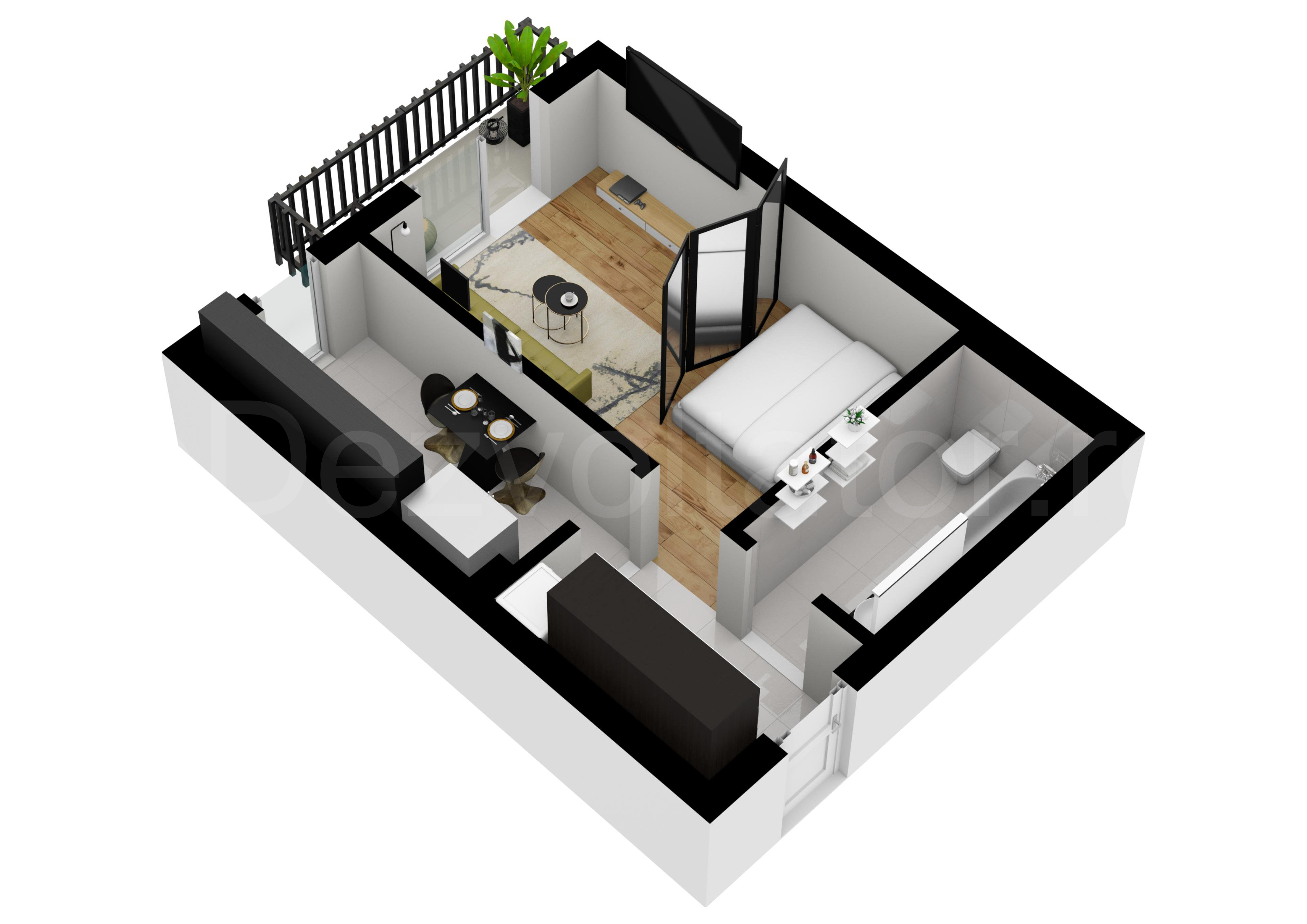 Proiecție 3D Studio 38 mp Regnum Residence & Spa
