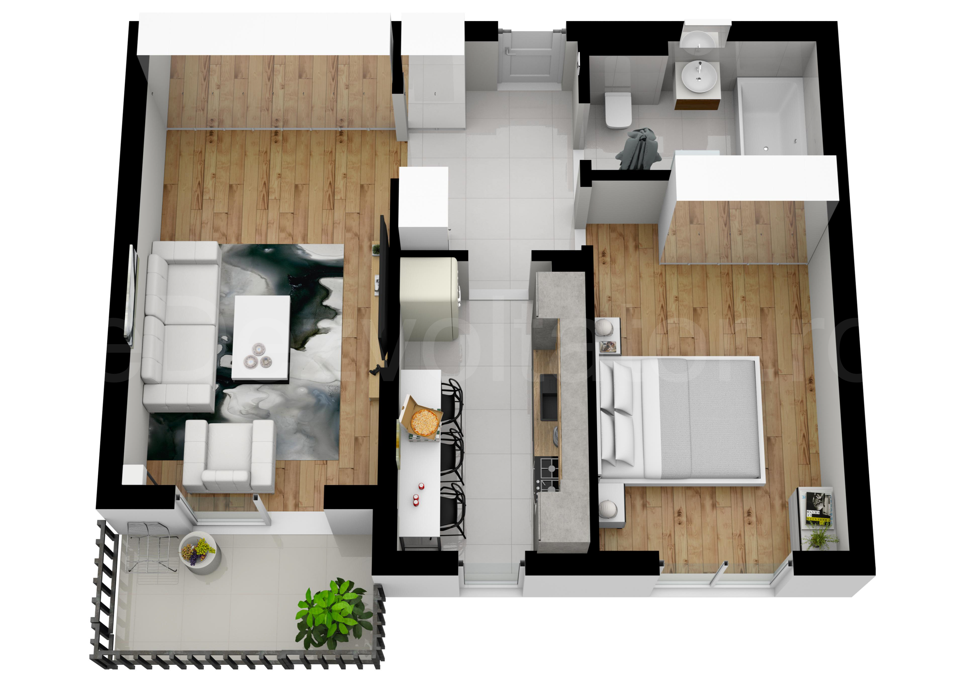 Proiecție 3D Apartament 2 camere 60 mp Regnum Residence & Spa