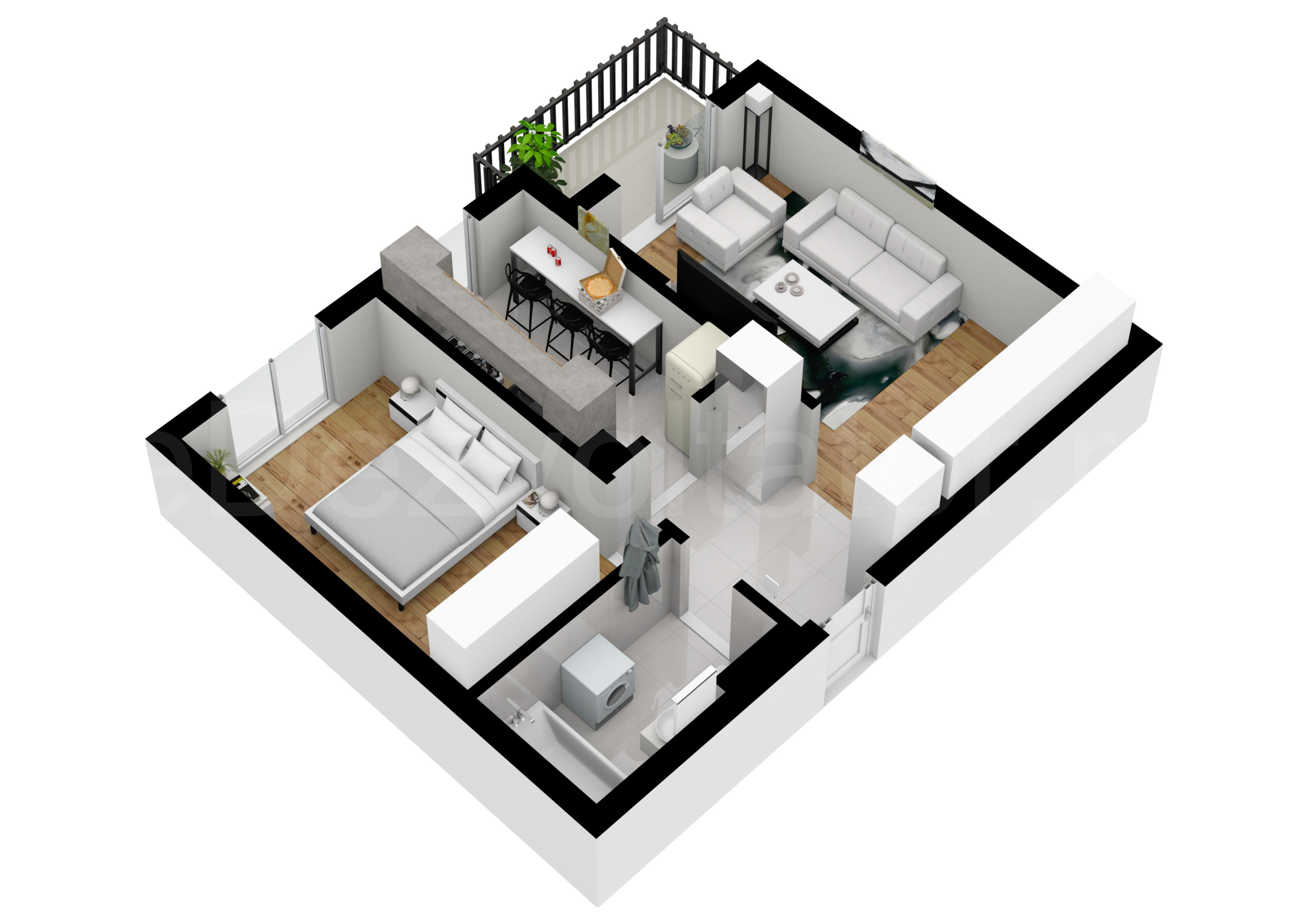 Proiecție 3D Apartament 2 camere 60 mp Regnum Residence & Spa
