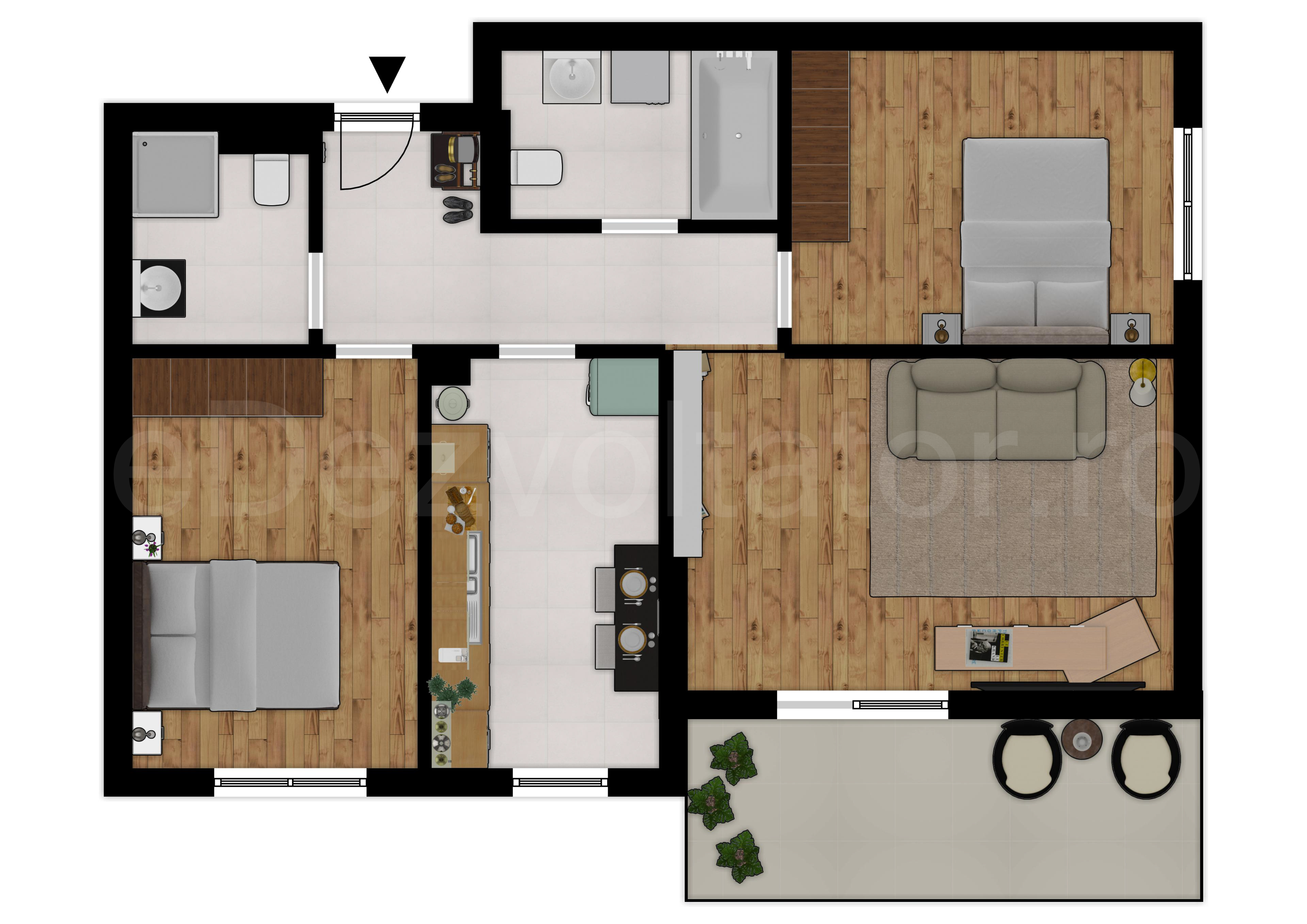 Proiecție 2D Apartament 3 camere 81 mp Regnum Residence & Spa 