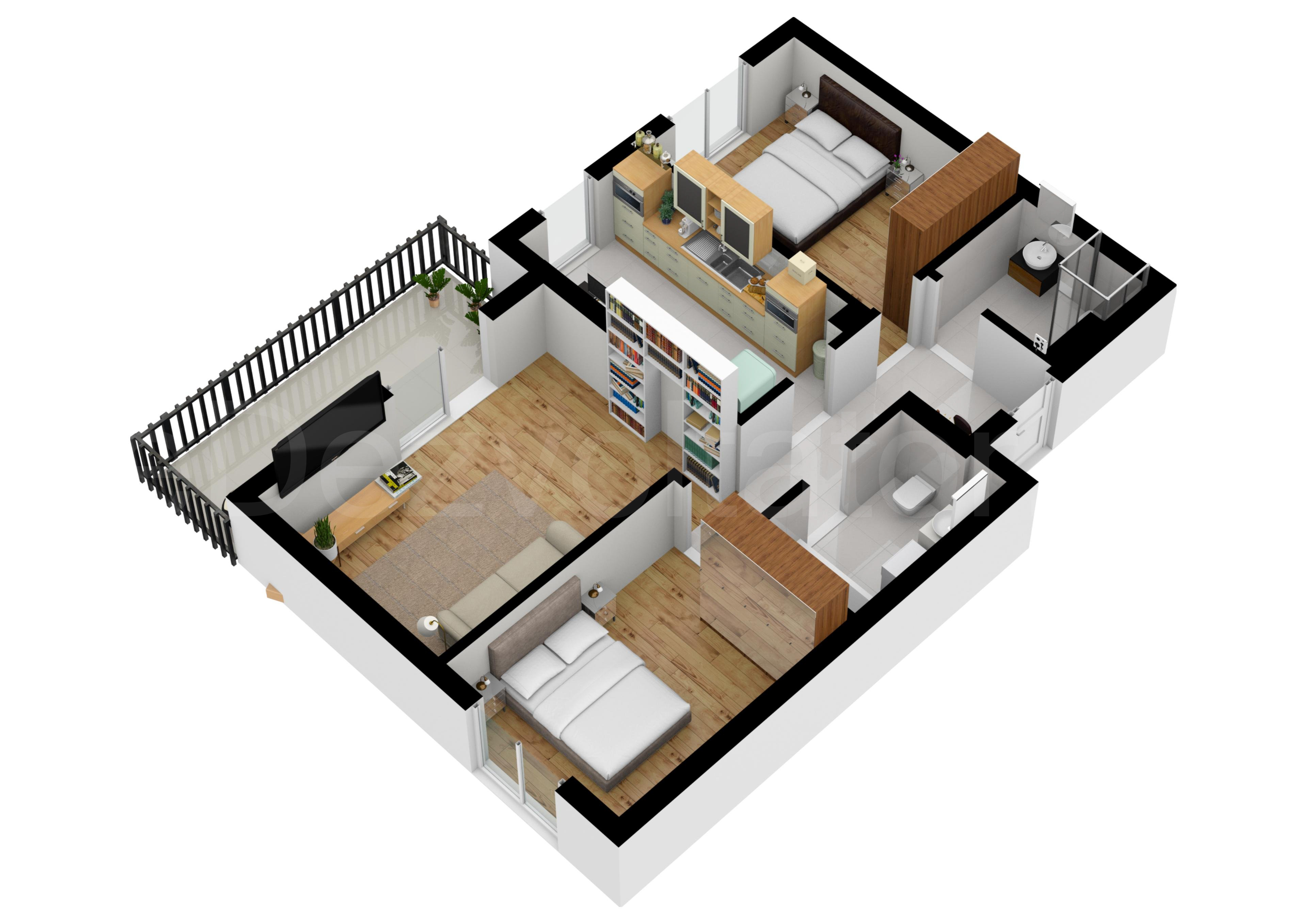 Proiecție 3D Apartament 3 camere 81 mp Regnum Residence & Spa