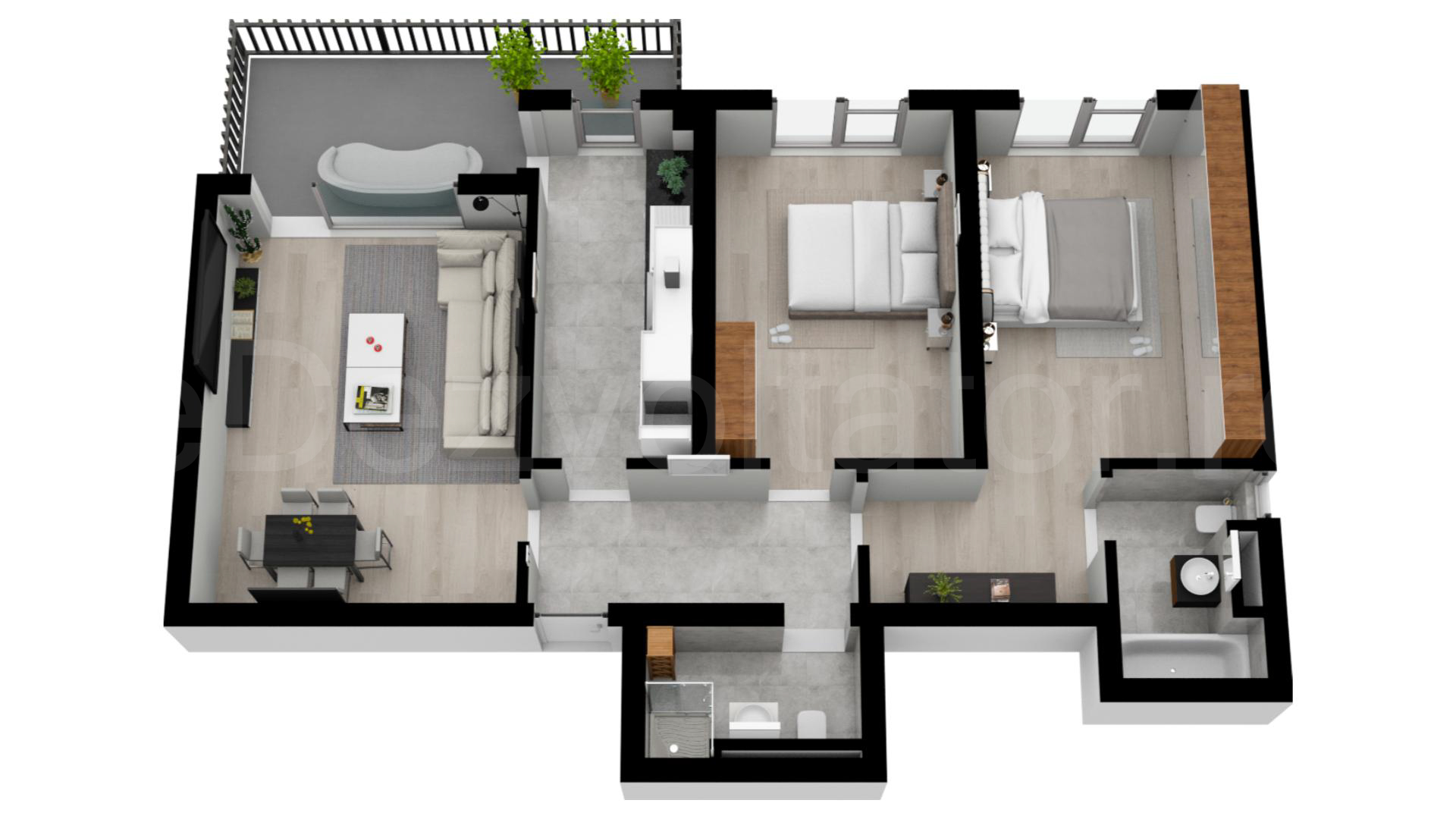 Proiecție 3D Apartament 3 Camere 93mp Nusco City