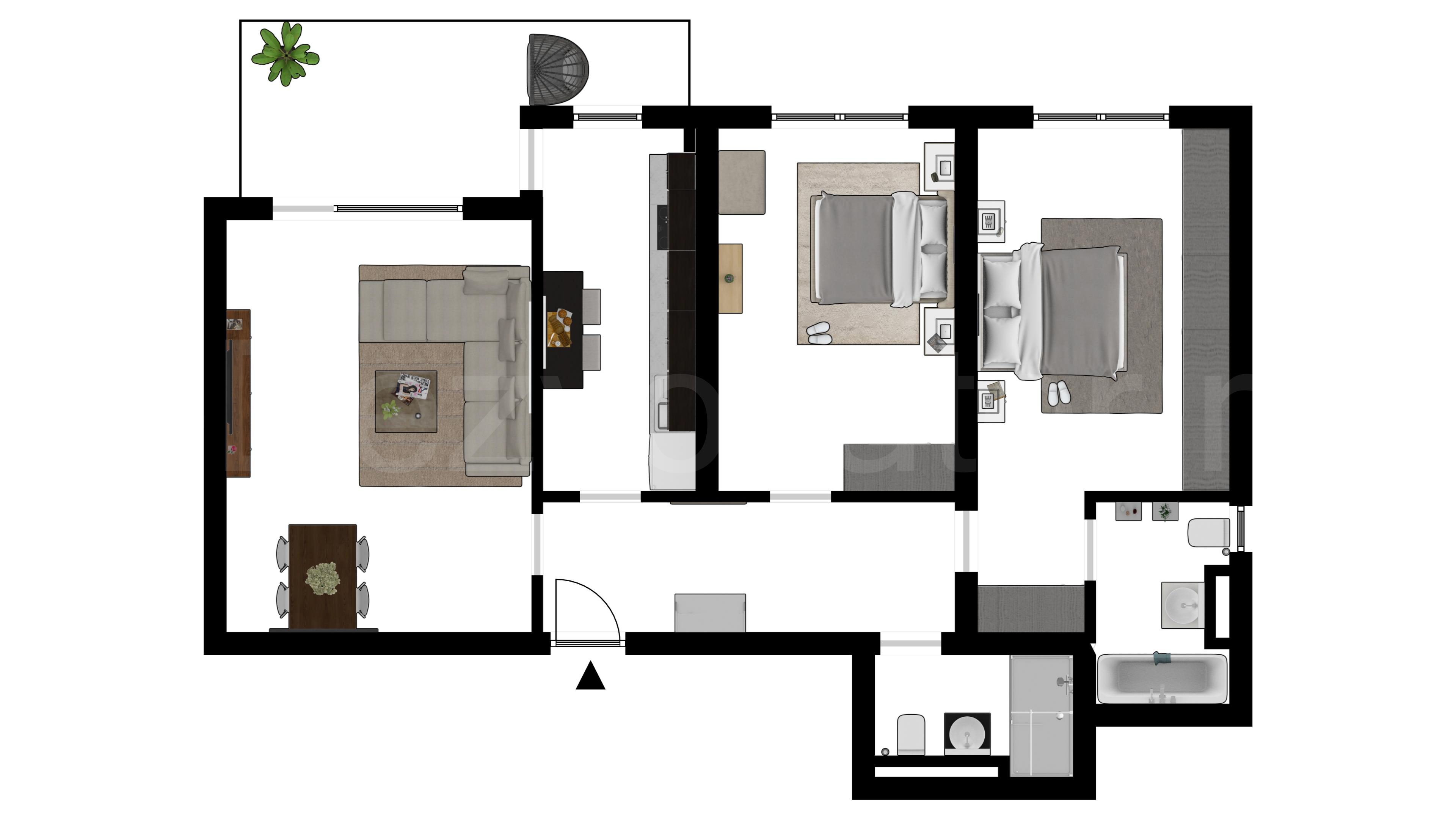 Proiecție 2D Apartament 3 Camere 93mp Nusco City 