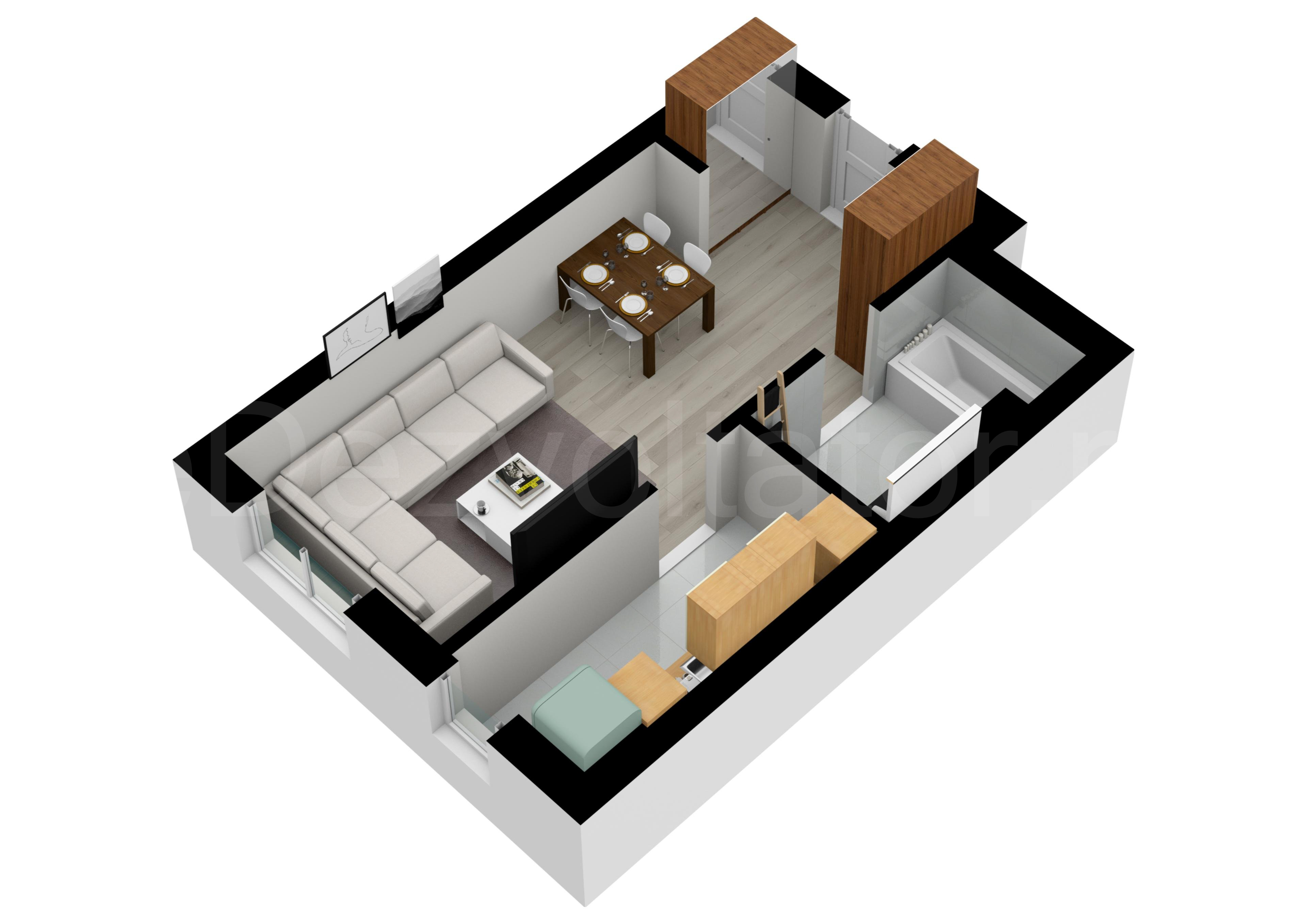 Garsonieră 35mp HILS Pallady Apartments Proiecție 3D 