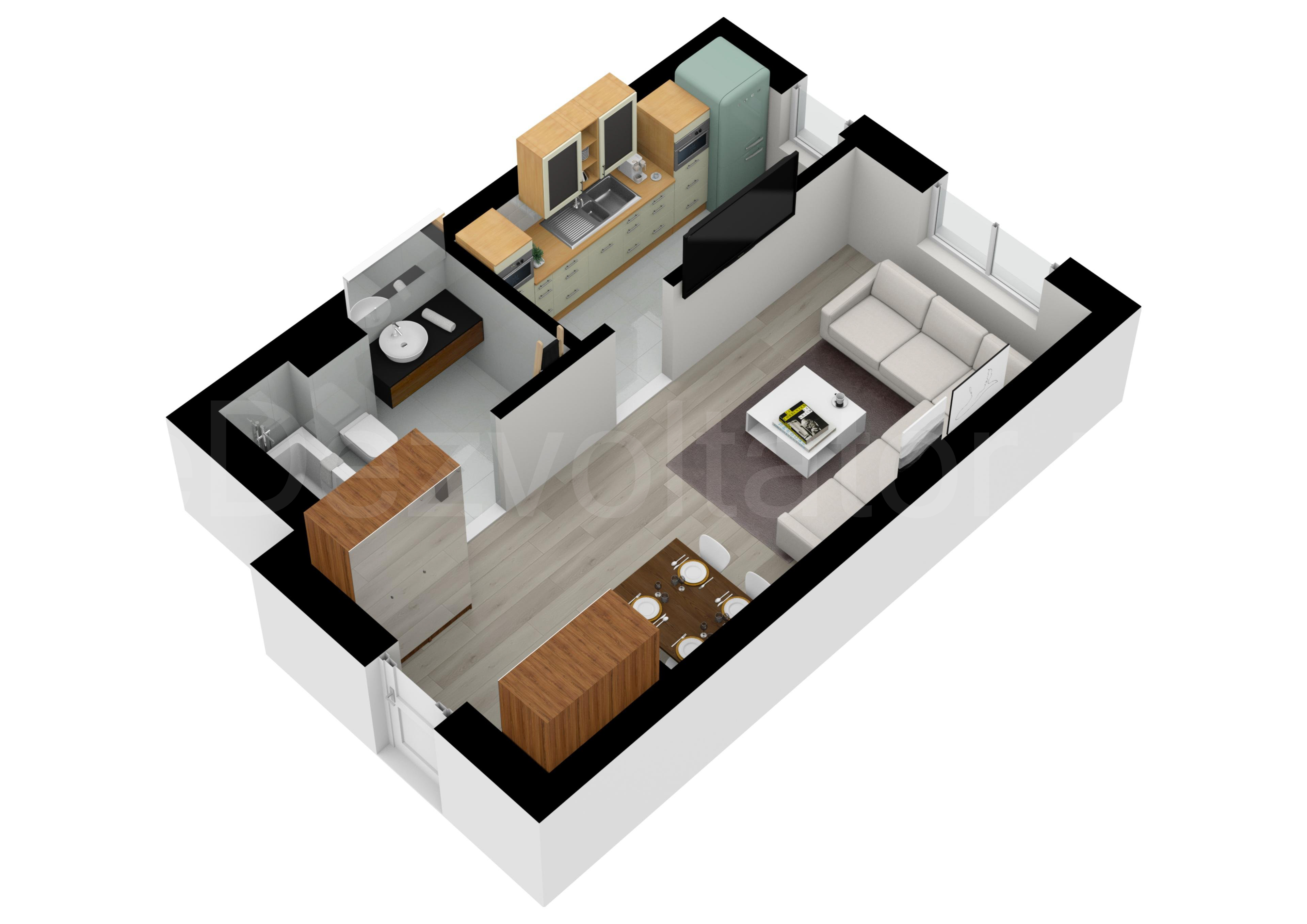Garsonieră 35mp HILS Pallady Apartments Proiecție 3D 