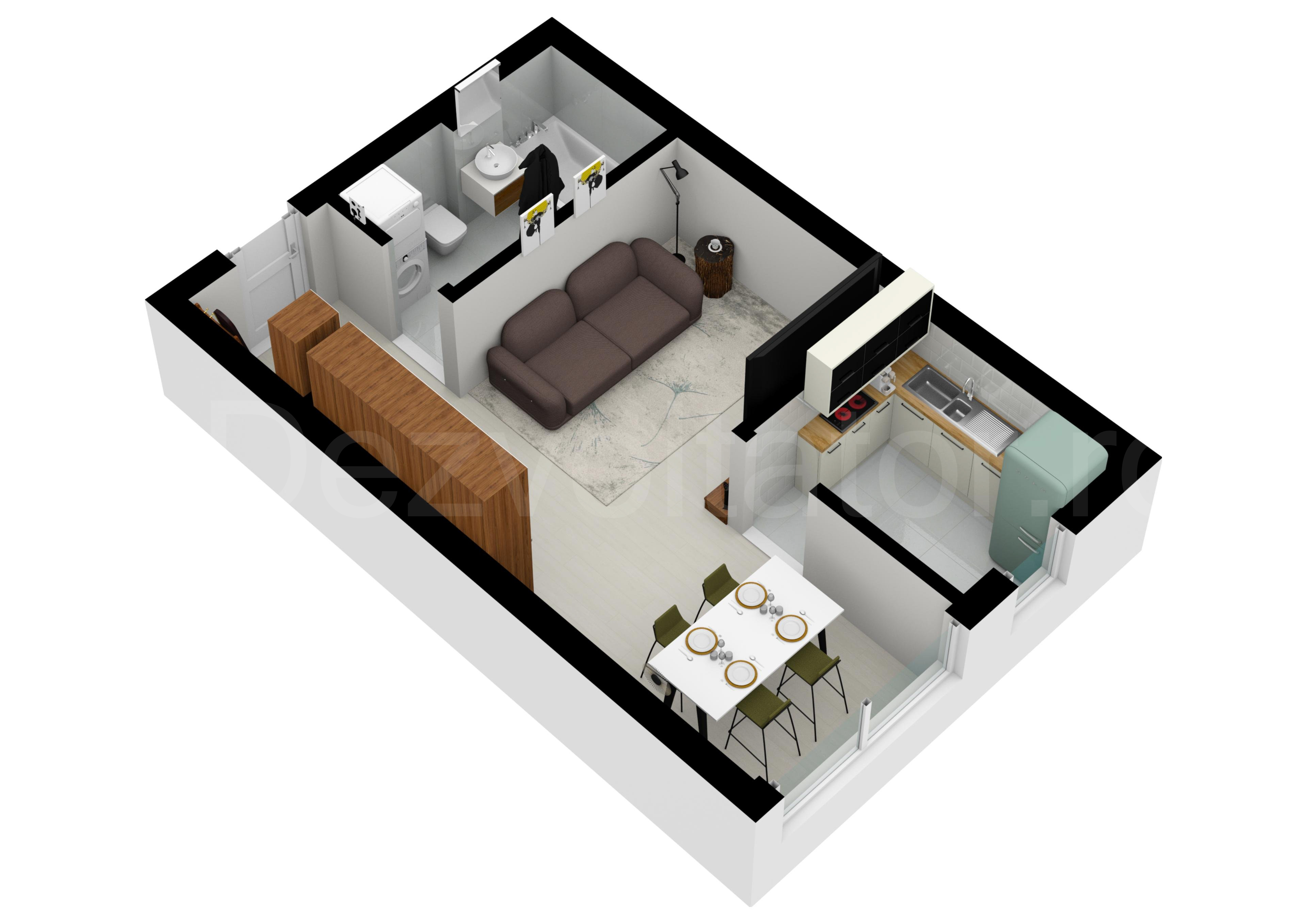 Proiecție 3D Studio 36 mp HILS Pallady Apartments