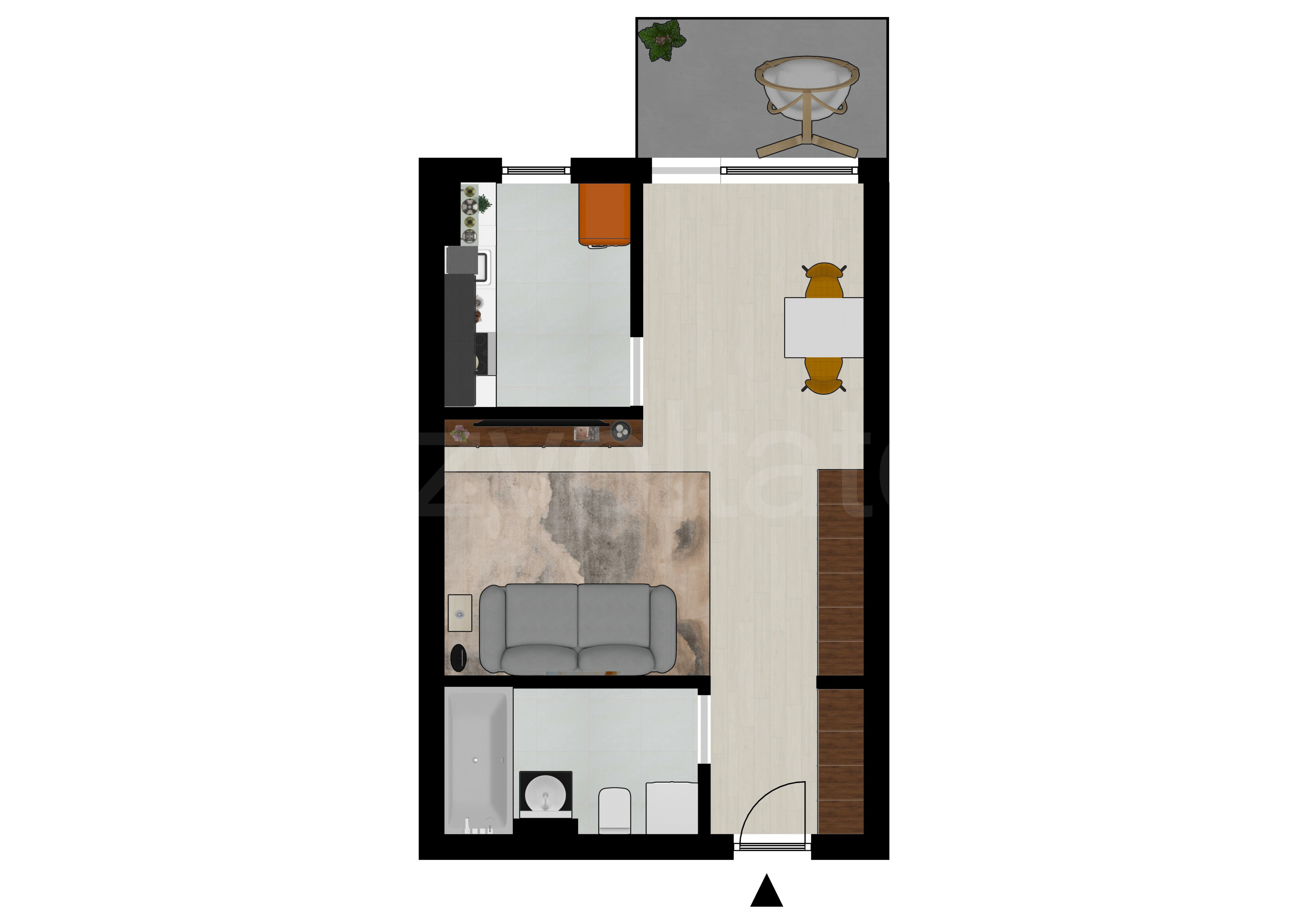 Proiecție 2D Garsonieră 40mp HILS Pallady Apartments 