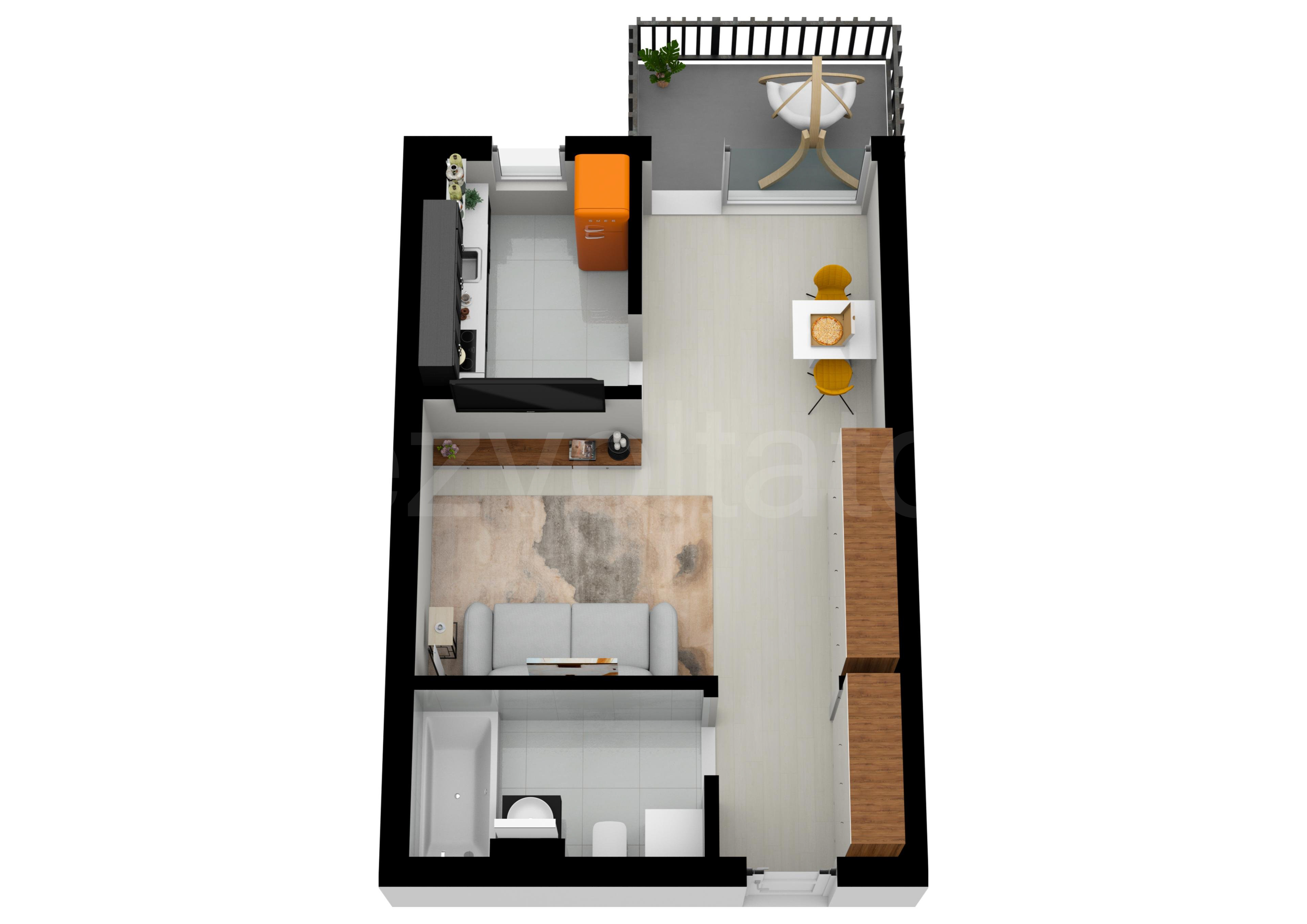 Garsonieră 40mp HILS Pallady Apartments Proiecție 3D 