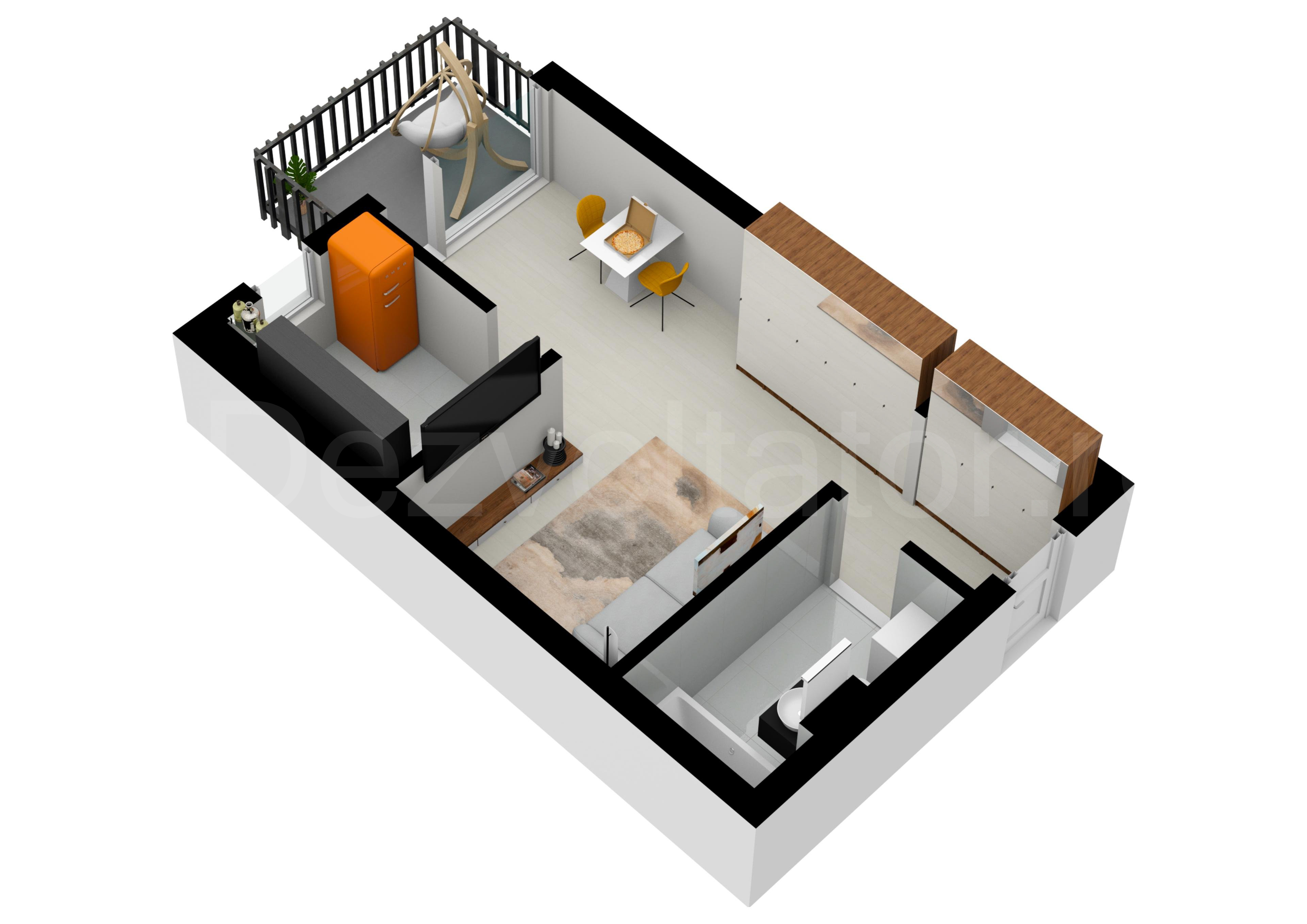 Garsonieră 40mp HILS Pallady Apartments Proiecție 3D 