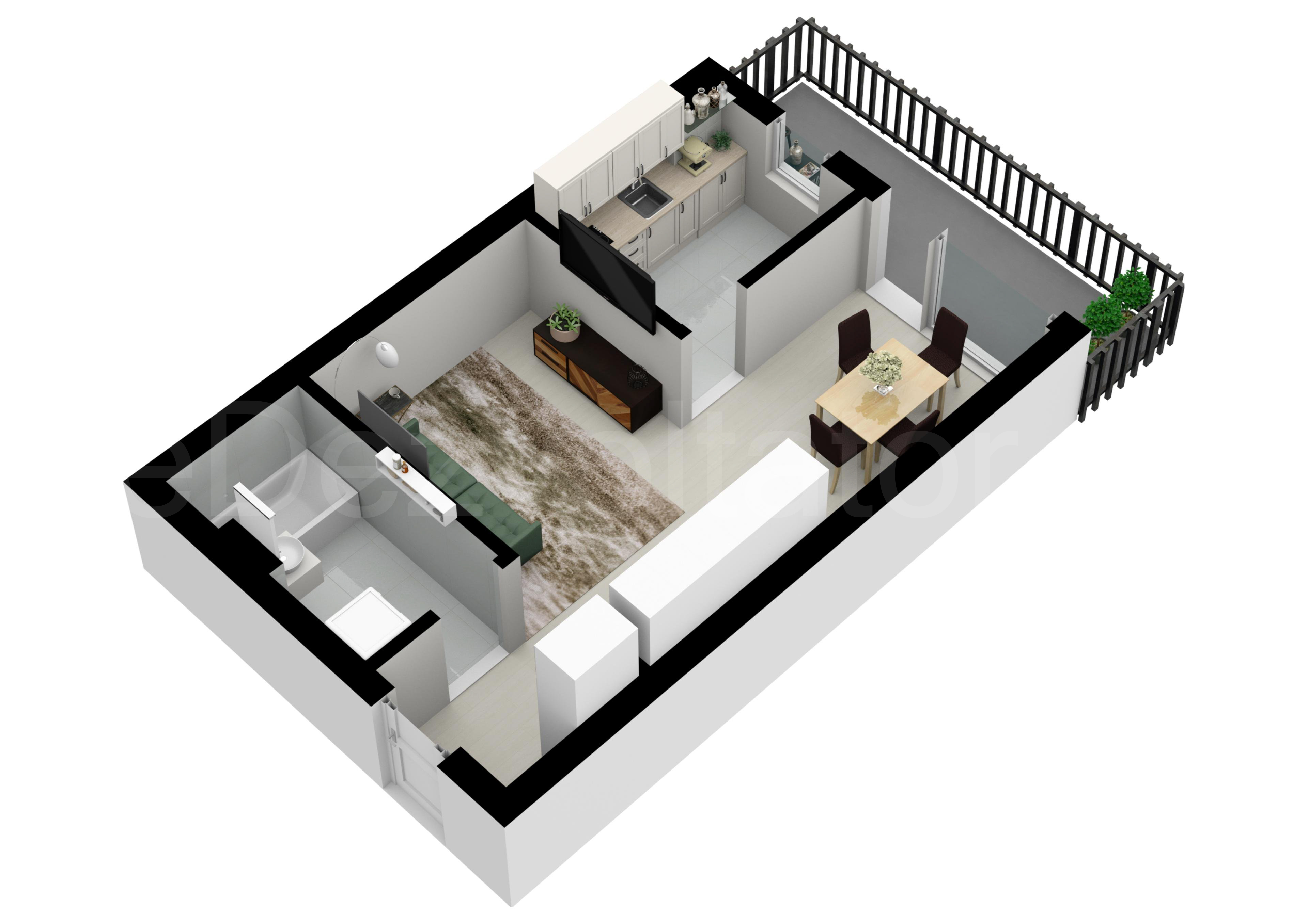 Garsonieră 44mp HILS Pallady Apartments Proiecție 3D 