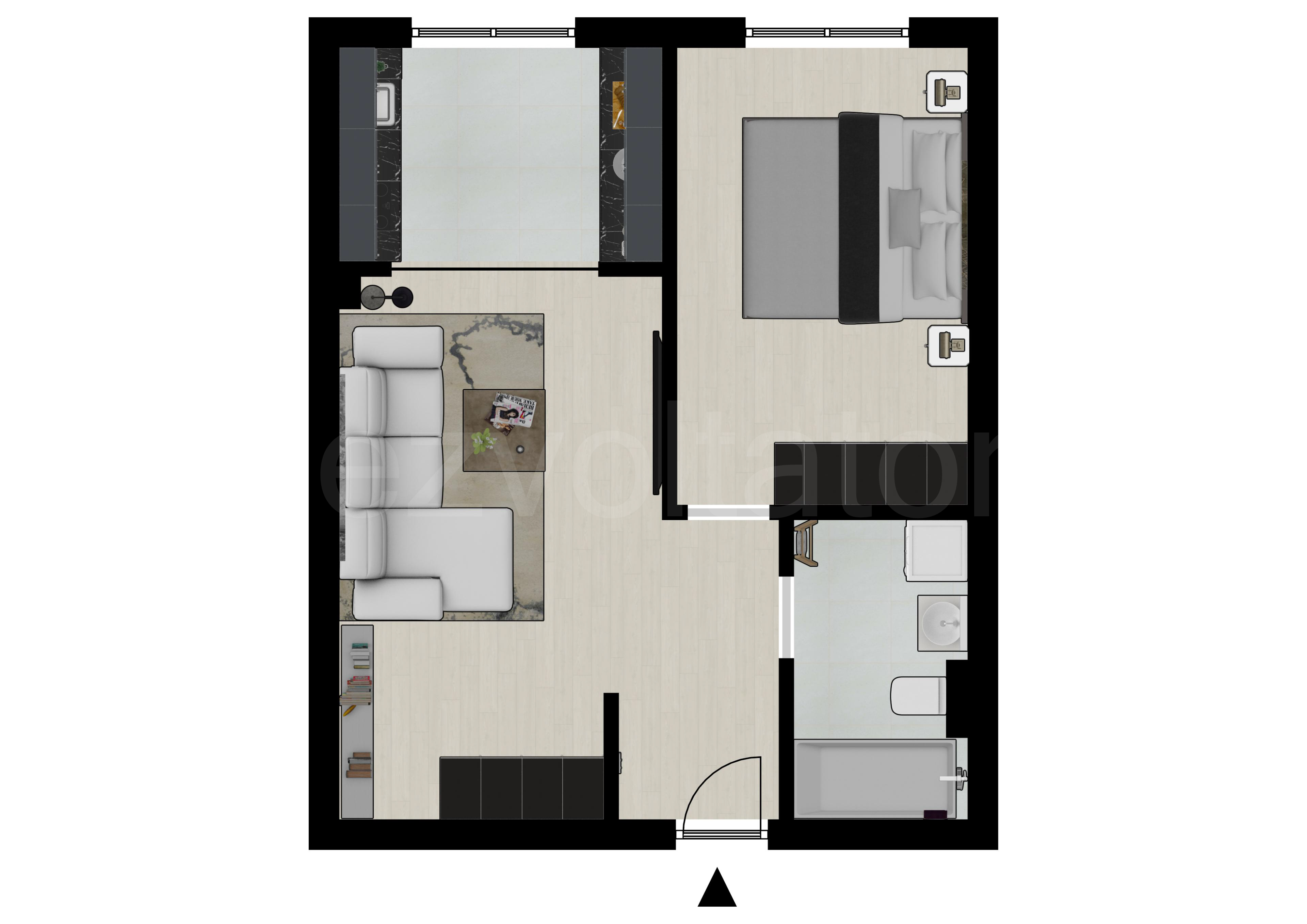 Proiecție 2D Apartament 2 camere 45 mp HILS Pallady Apartments 