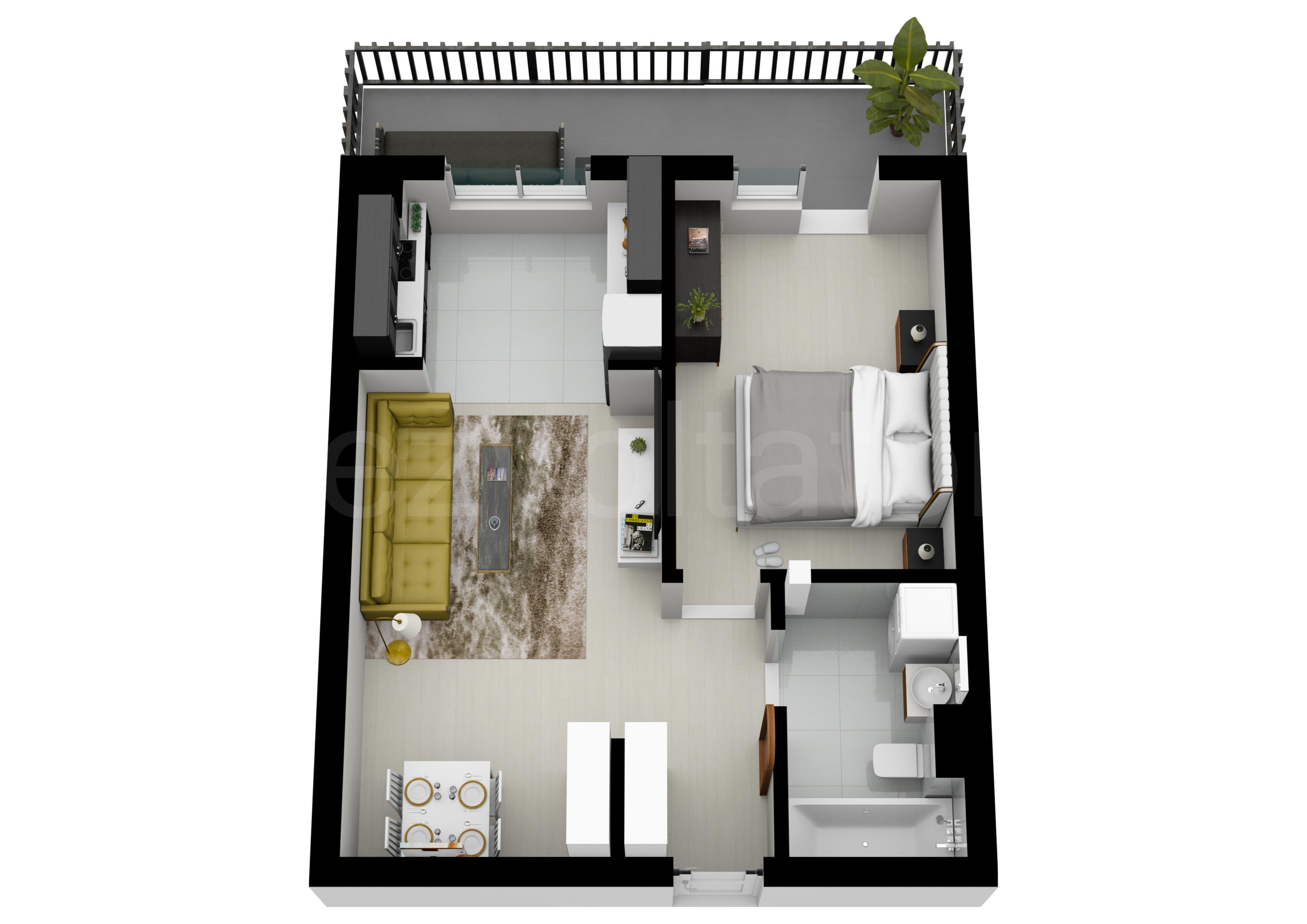 Proiecție 3D Apartament 2 Camere 55mp HILS Pallady Apartments