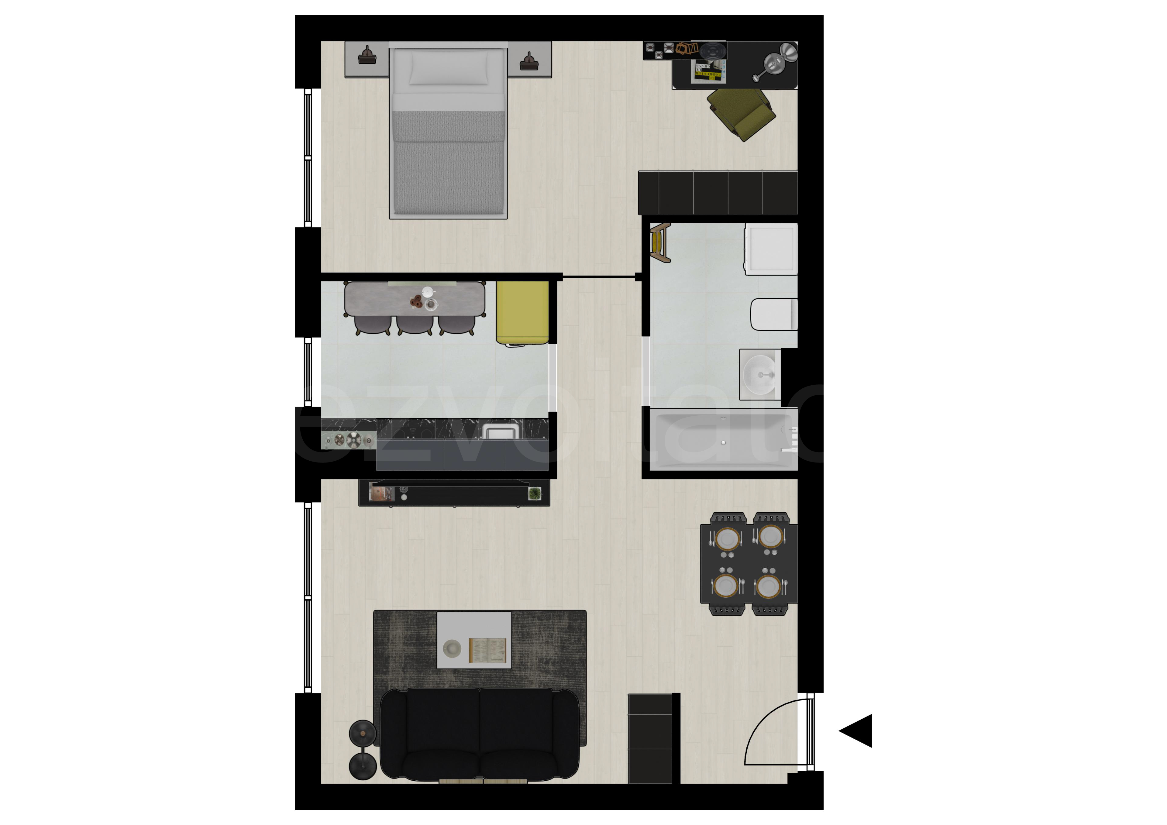 Proiecție 2D Apartament 2 Camere 46mp HILS Pallady Apartments 