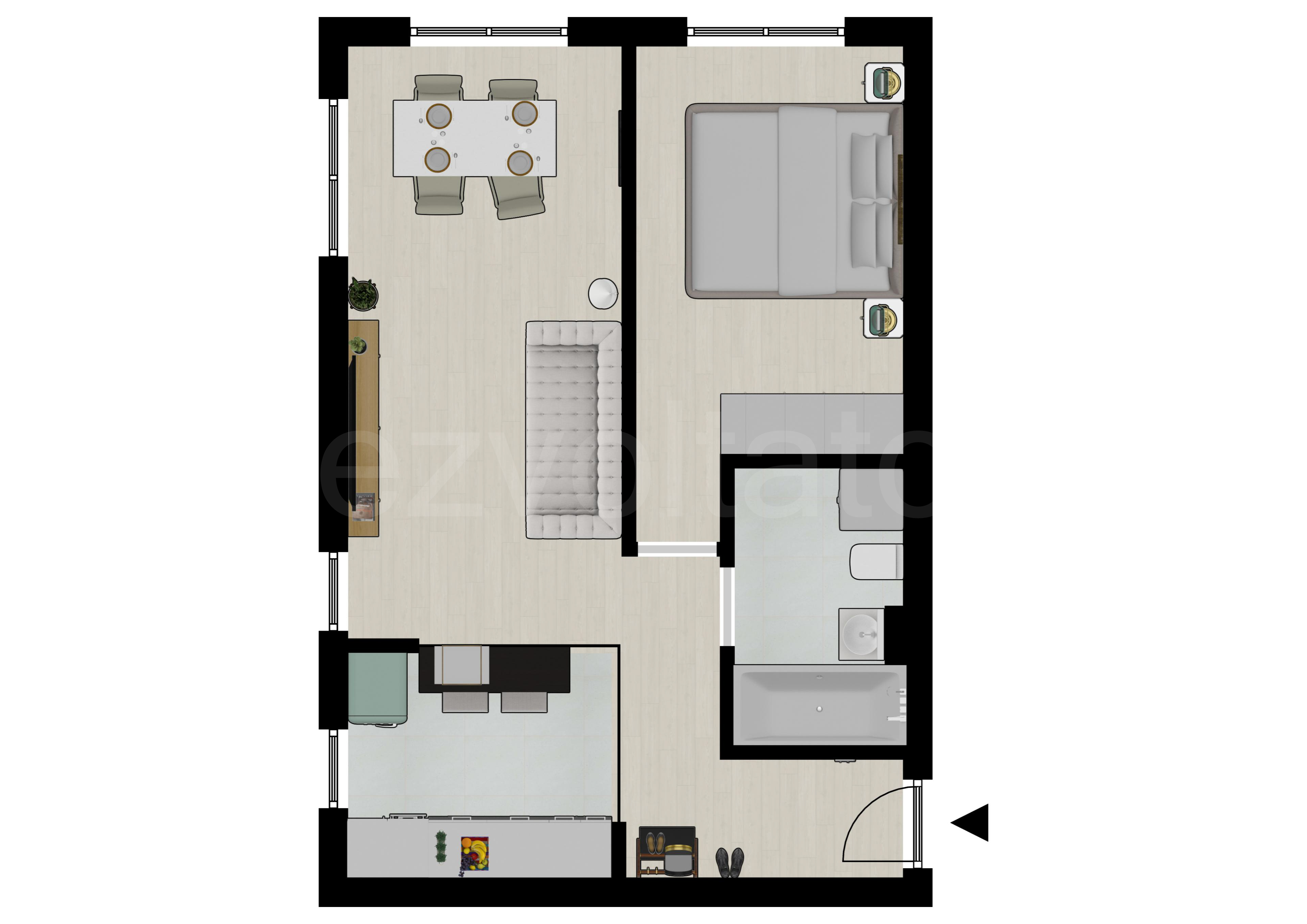 Proiecție 2D Apartament 2 camere 46 mp HILS Pallady Apartments 