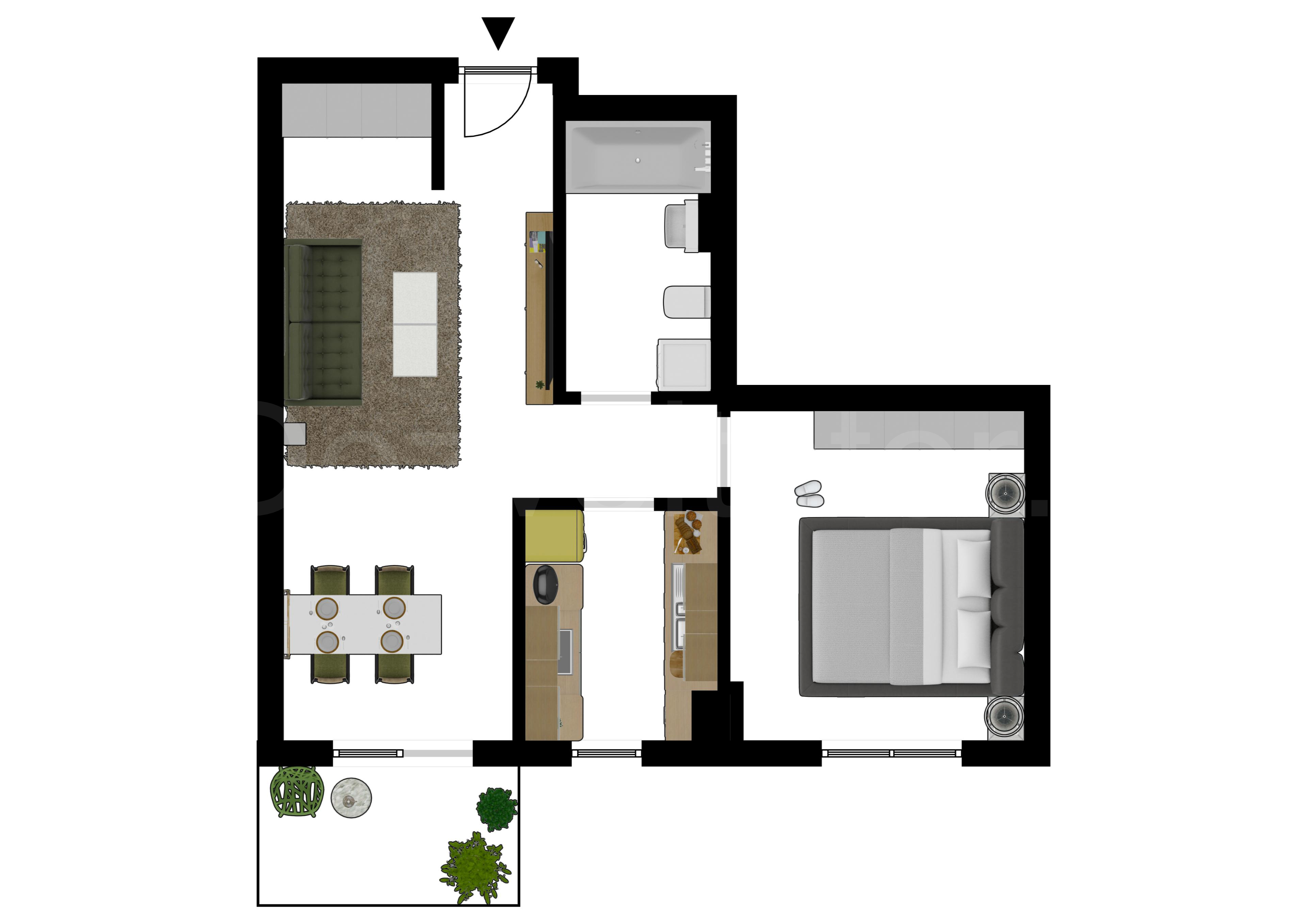 Proiecție 2D Apartament 2 Camere 52mp HILS Pallady Apartments 