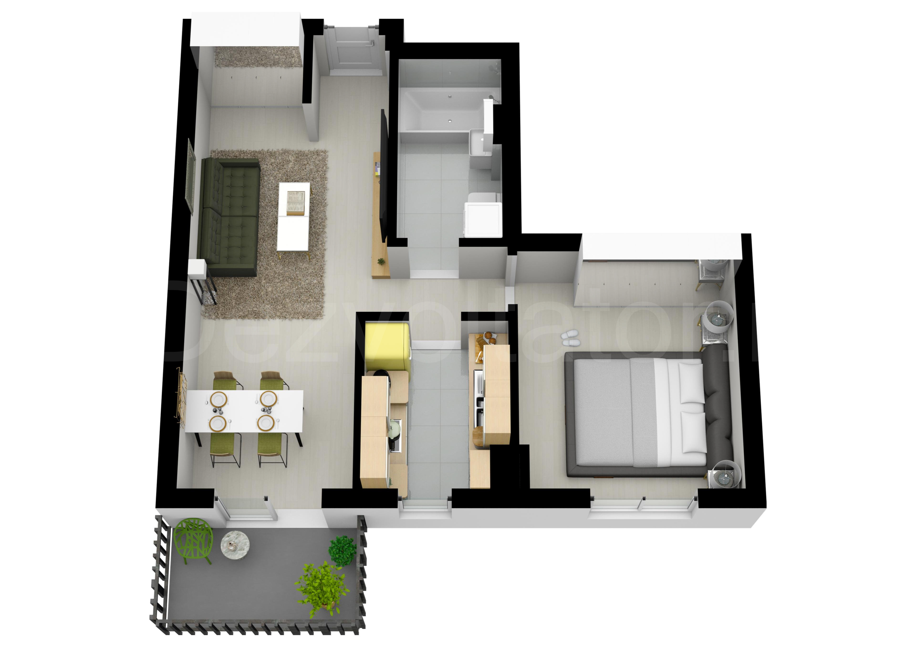 Proiecție 3D Apartament 2 Camere 52mp HILS Pallady Apartments