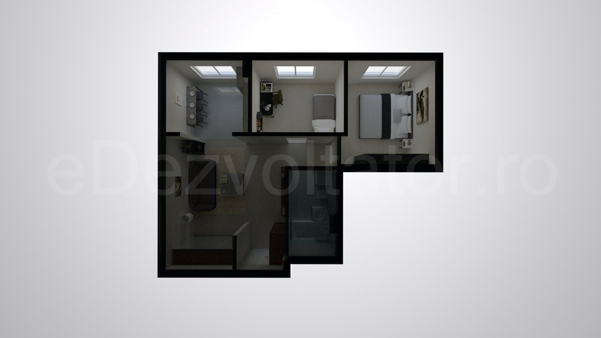 Simulare iluminat natural  Apartament 3 camere 57 mp HILS Pallady Apartments