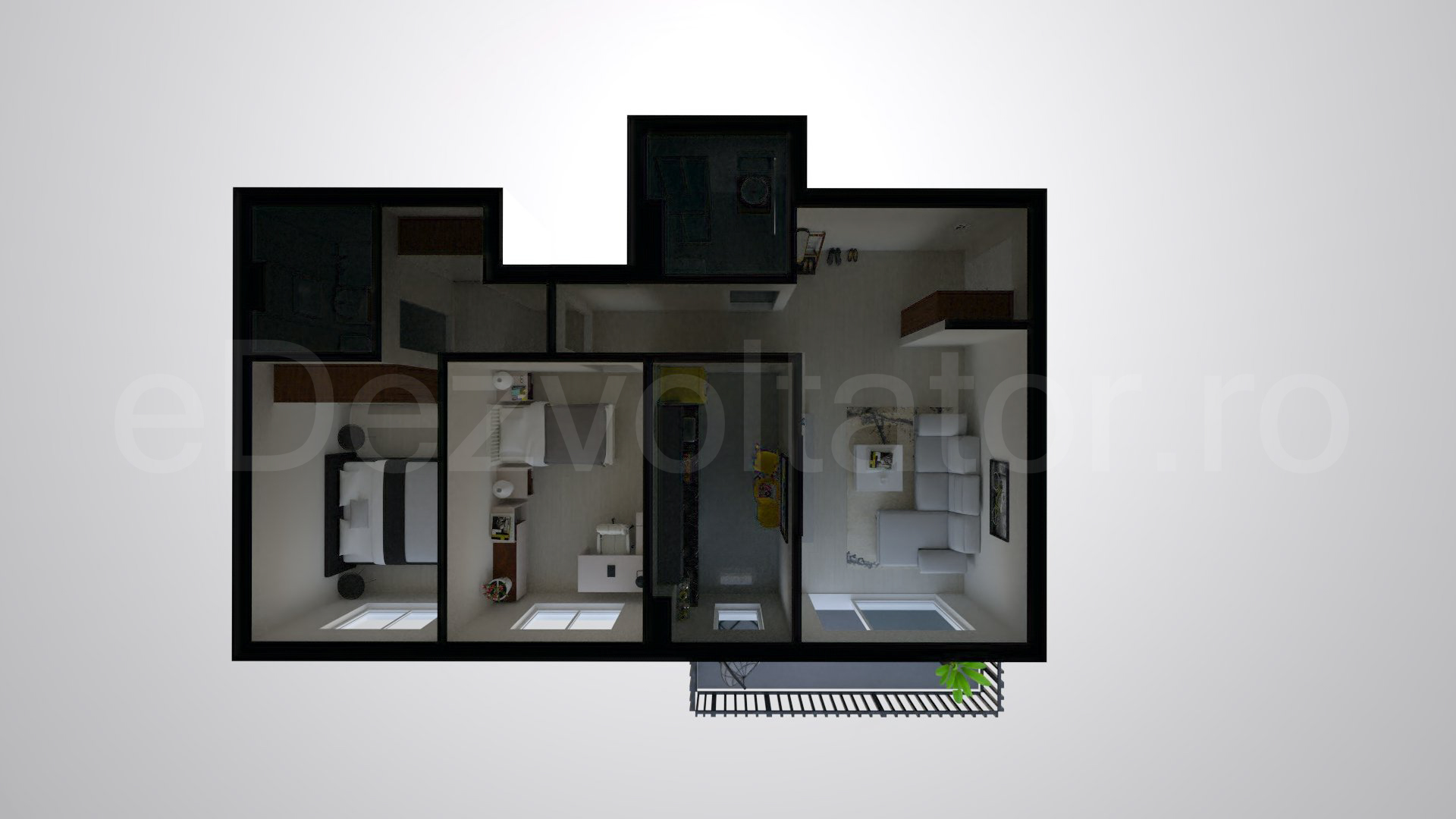 Simulare iluminat natural  Apartament 3 Camere 78mp HILS Pallady Apartments